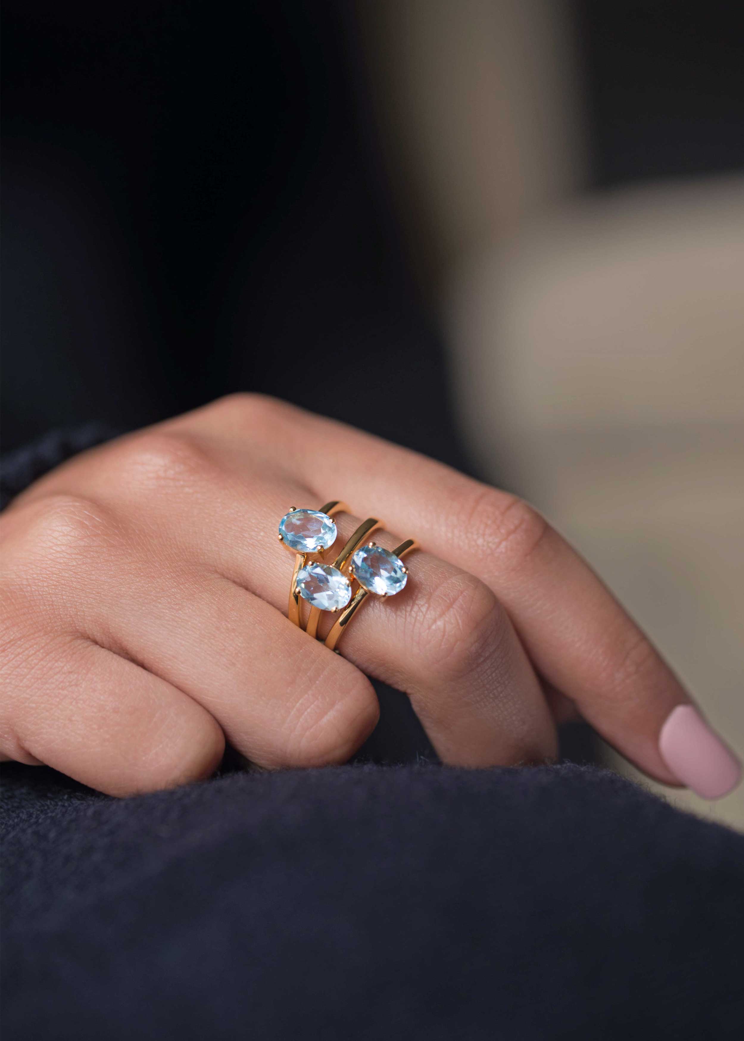 Blue Topaz Gold Plated Vermeil Ring December Birthstone Gemstone Promise Rings