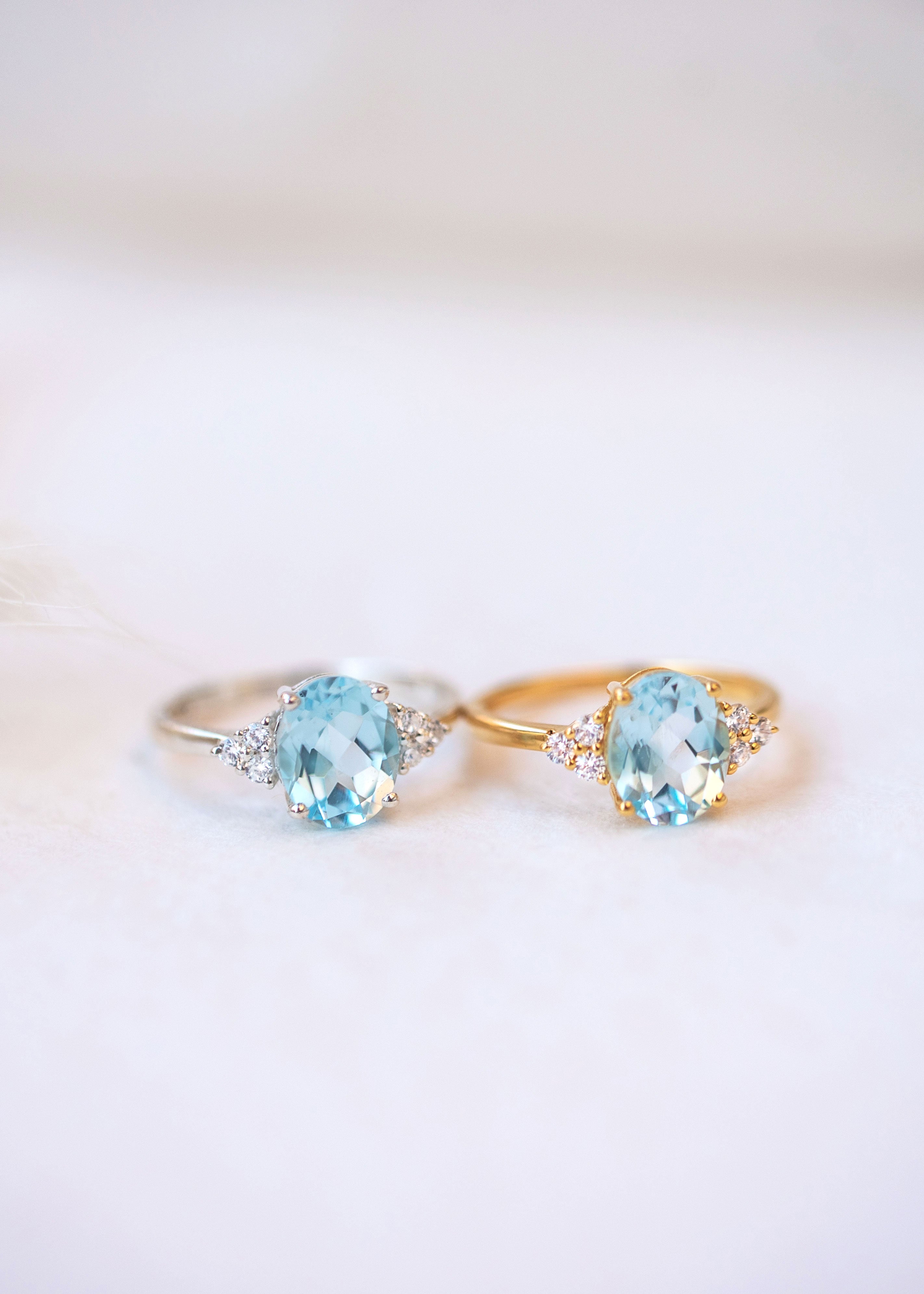 Blue topaz Engagement Gemstone Proposal Rings for women gifts for her