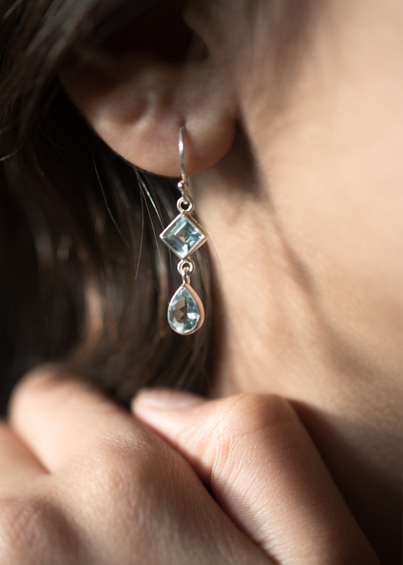 Blue Topaz Dangle Drop Earrings Sterling Silver gifts