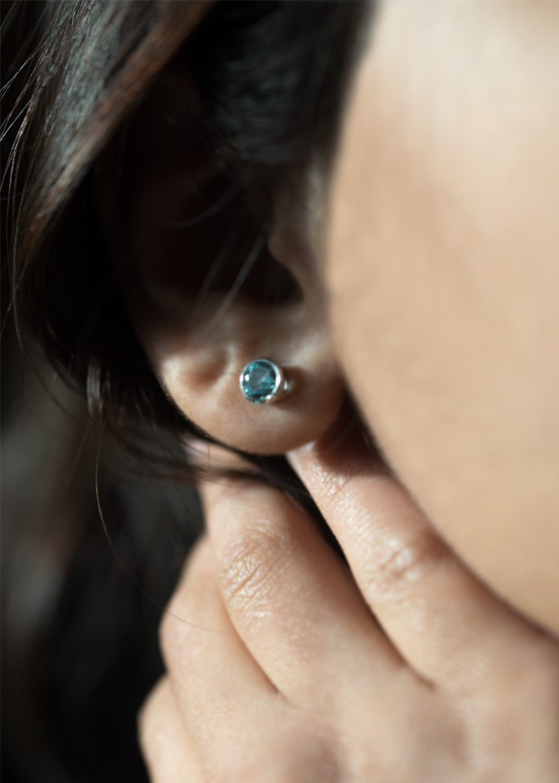 blue topaz studs sterling silver earrings