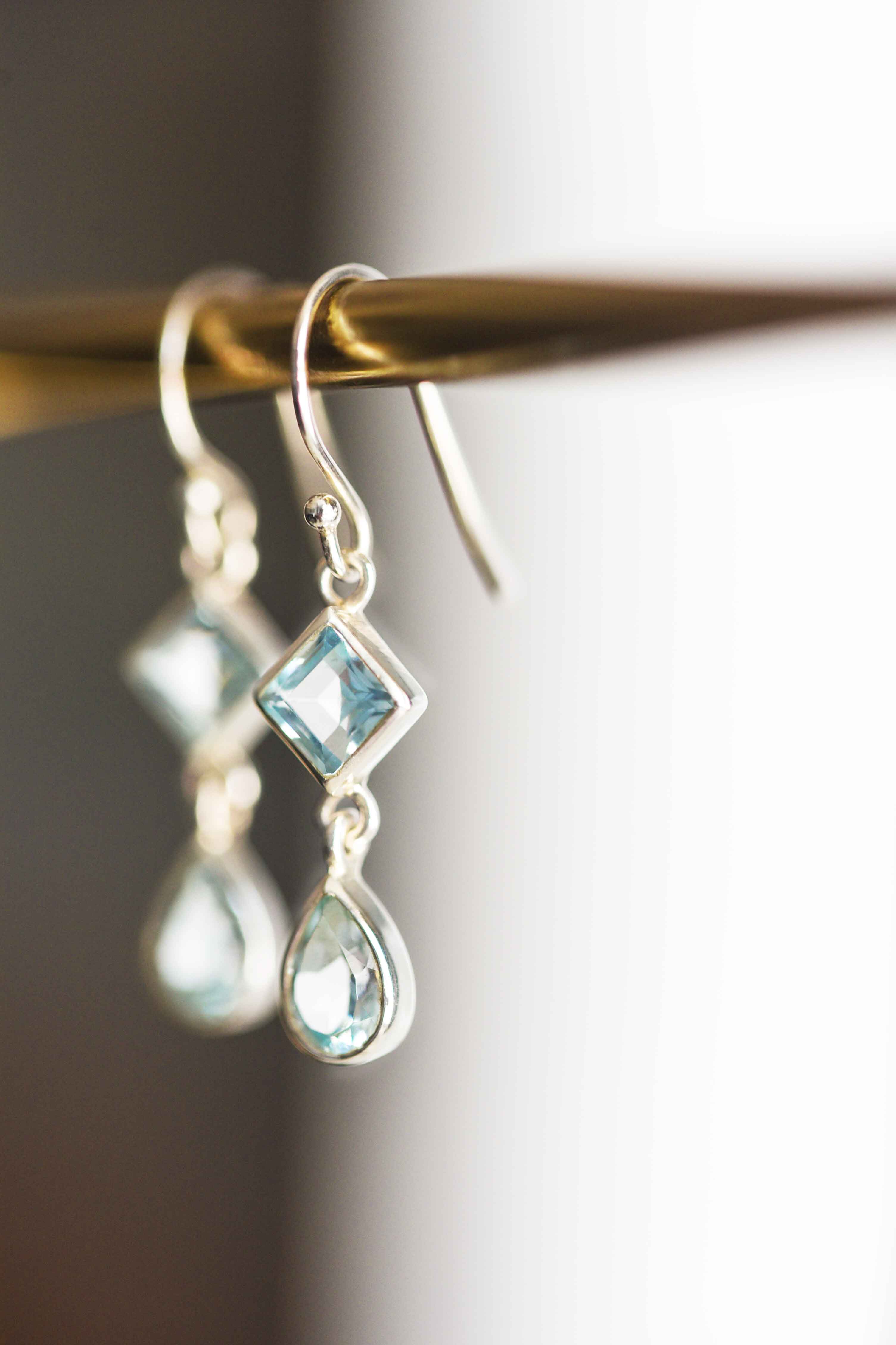 Blue Topaz Dangle Drop Earrings Sterling Silver gifts