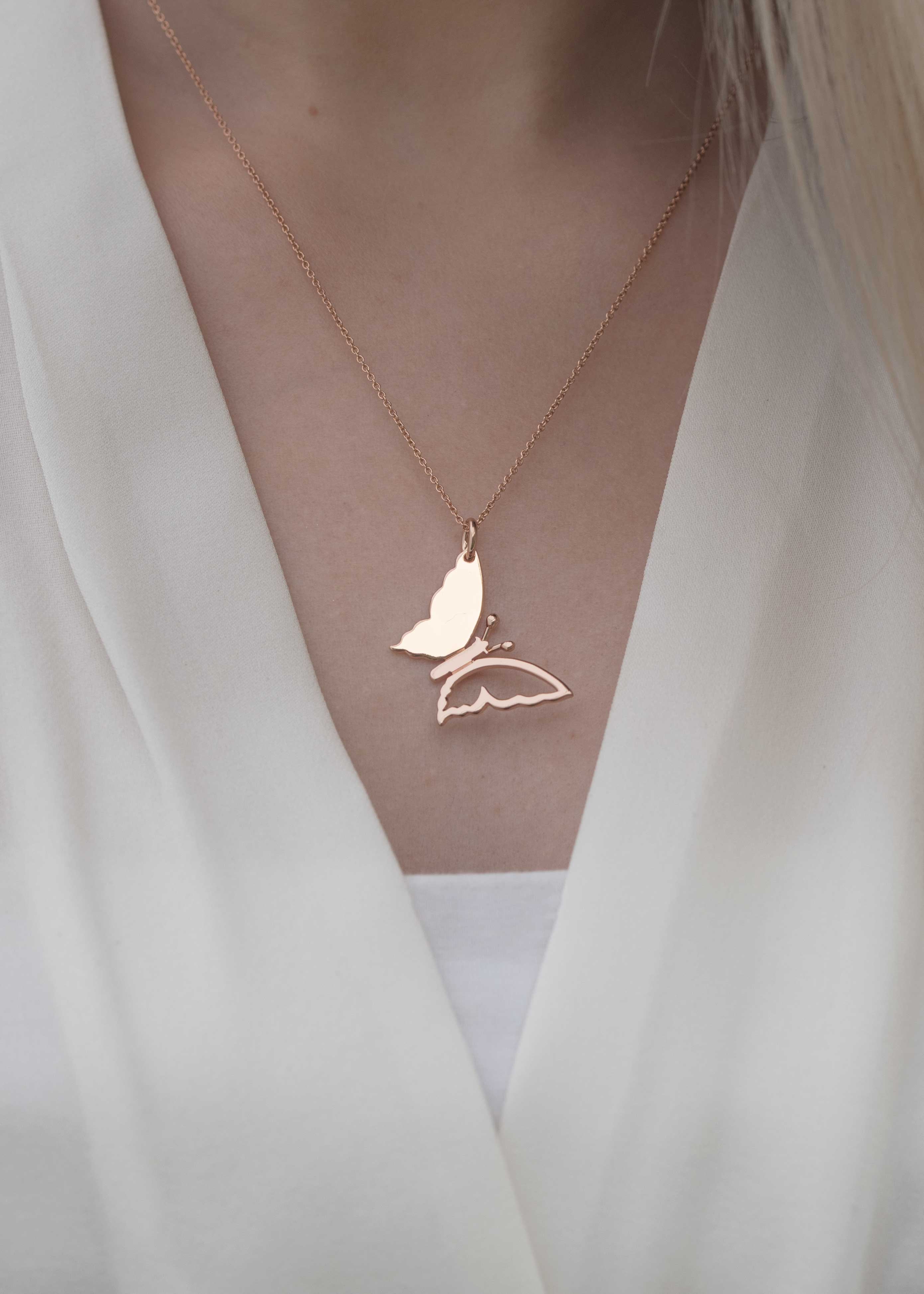 Rose Gold Butterfly Necklace Minimal Delicate Necklace for girls
