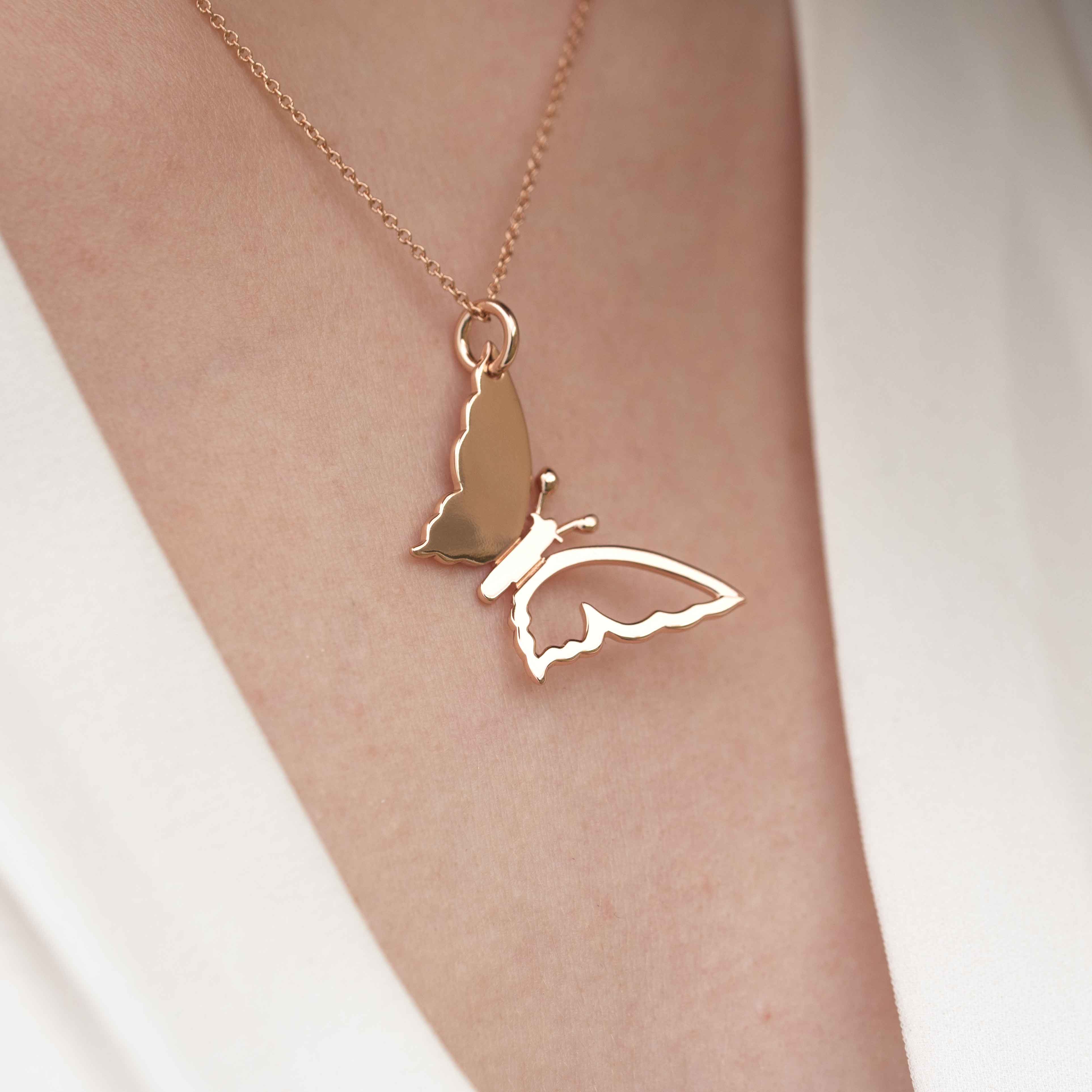 Rose Gold Butterfly Necklace Minimal Delicate Necklace for girls