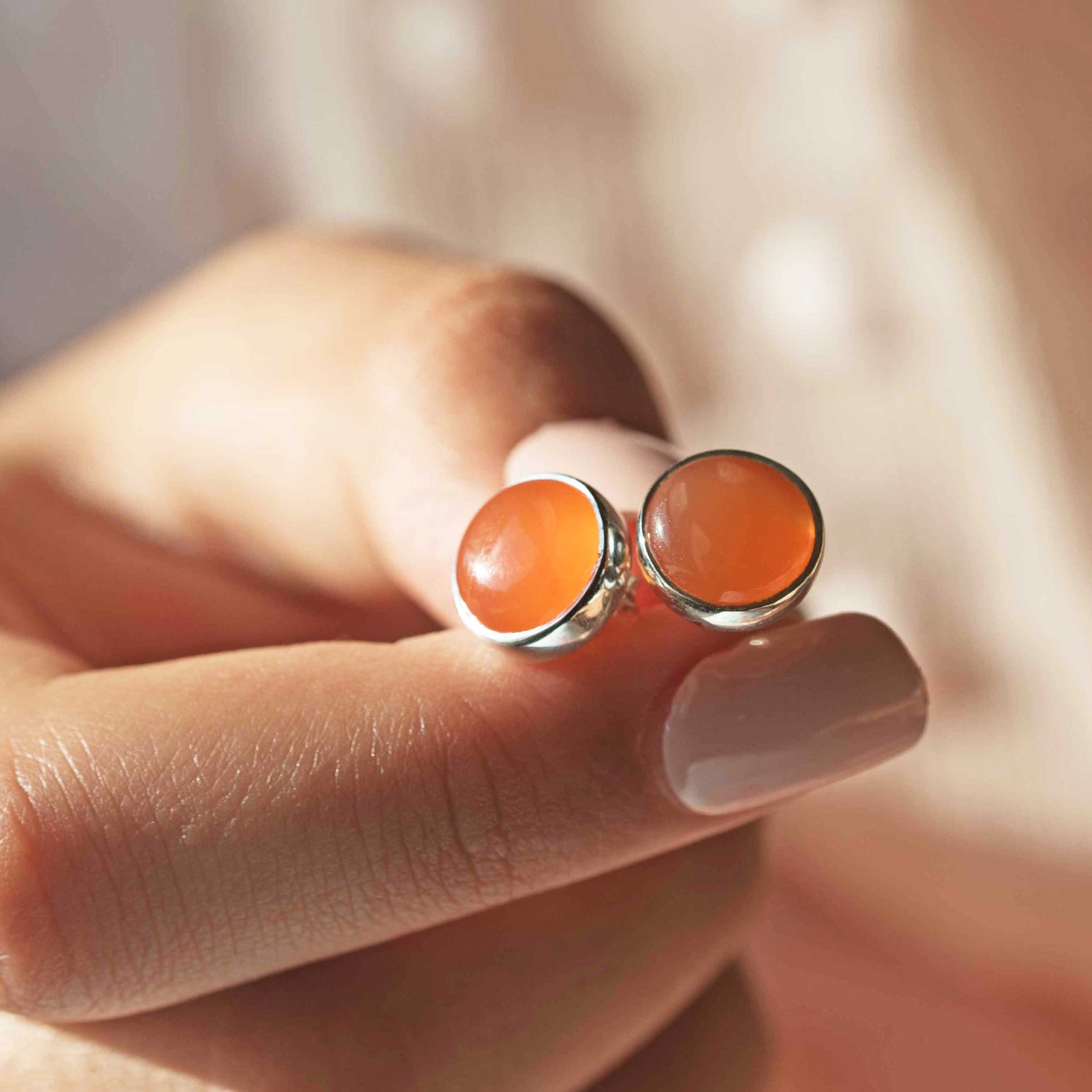 Genuine Real Natural Carnelian Stone Stud Earrings Silver, Statement Stud Earrings Burnt Orange Color