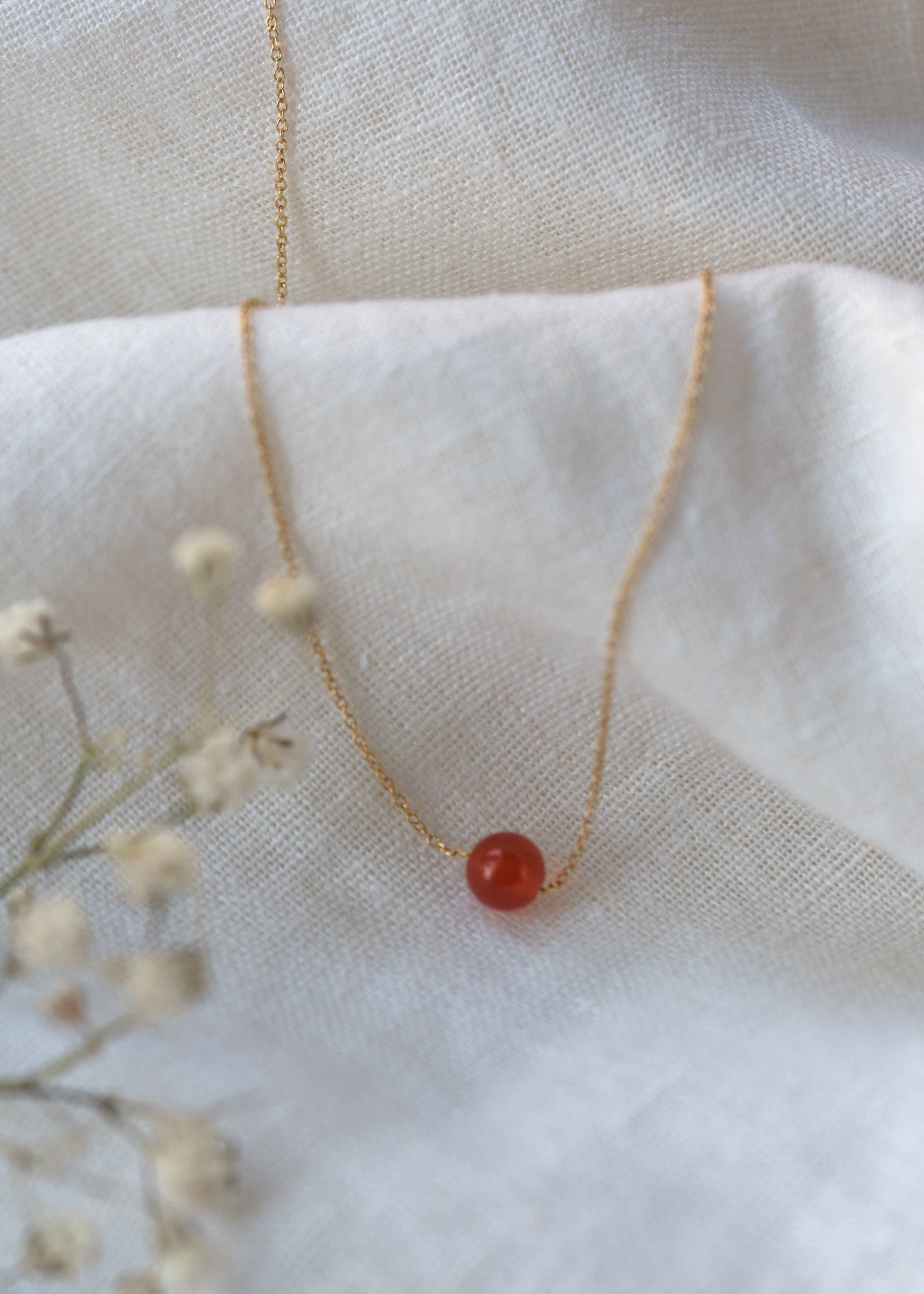 Delicate Genuine Real Carnelian Stone Necklace in Gold Filled Chain