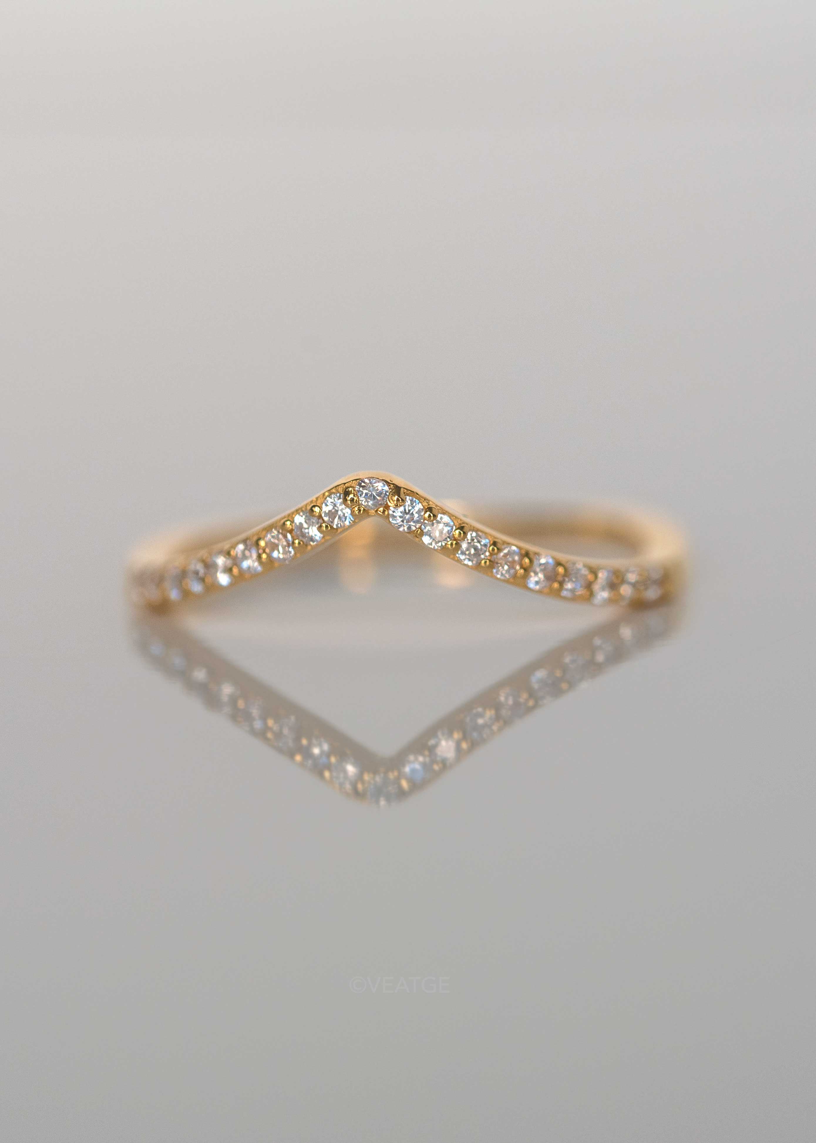 Colline Stacking Gold Ring Curved V Peak Chevron Stackable Gold Diamond Rings