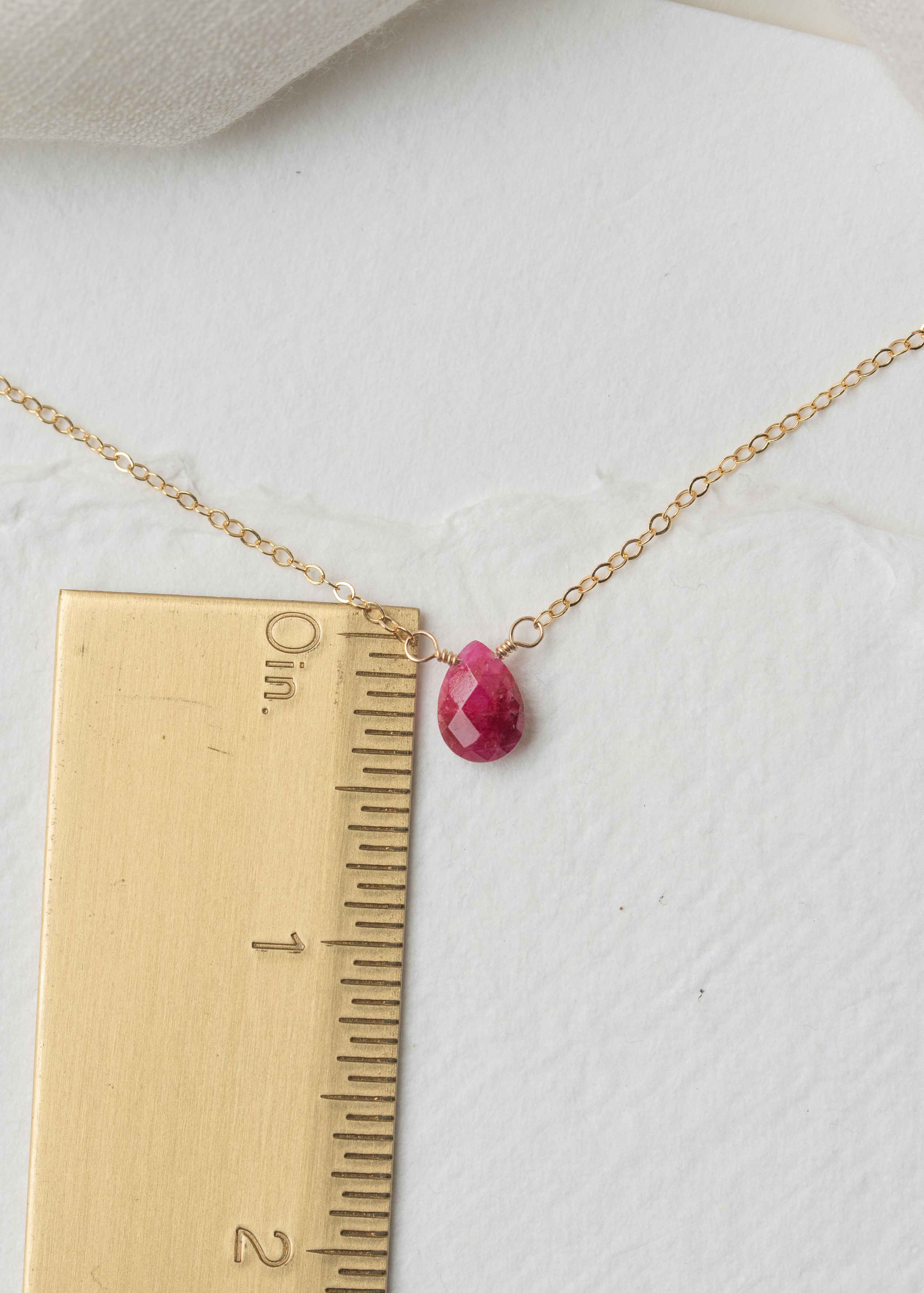 natural ruby gold necklace pear shape minimal dainty delicate handmade in houston