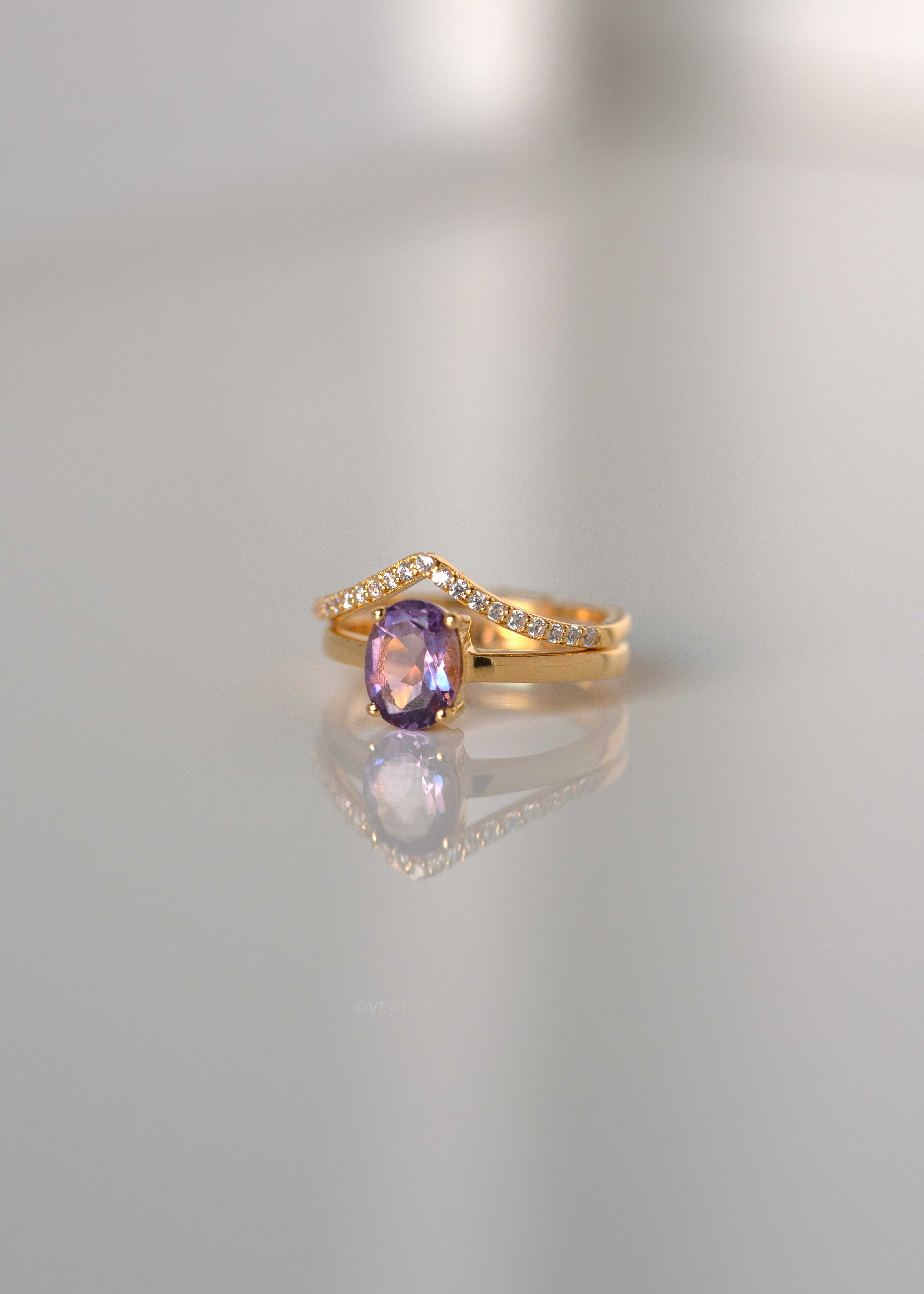 amethyst gold ring delicate minimal gifts stacking V diamond rings