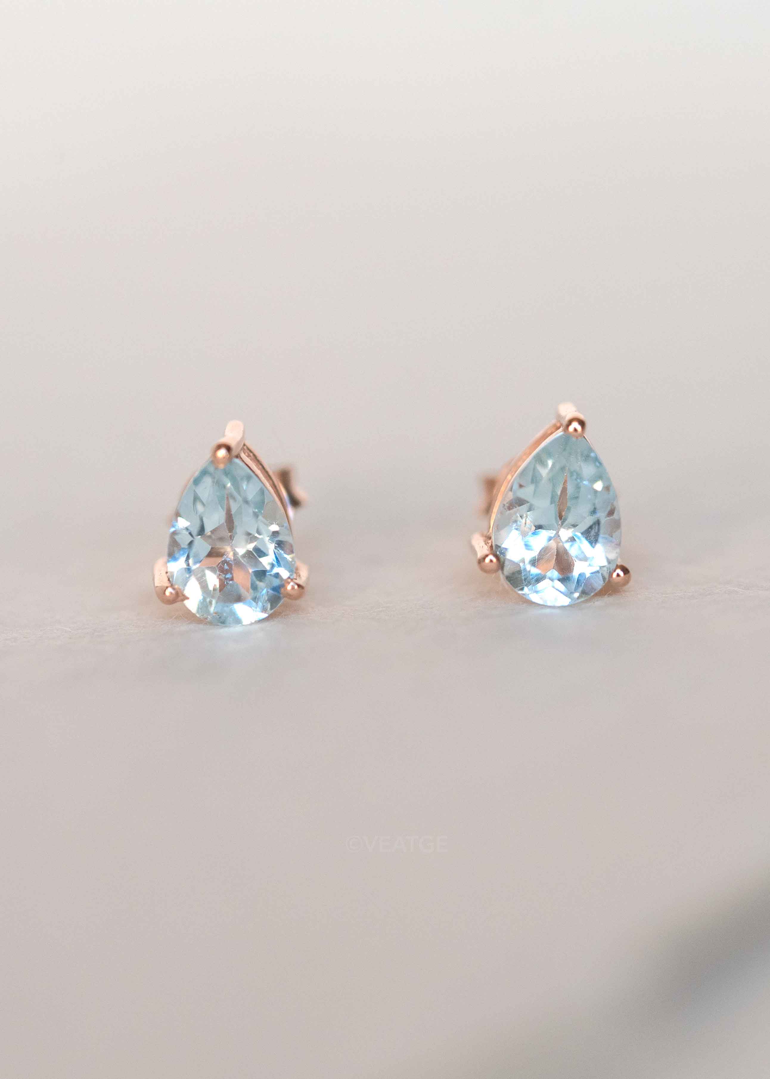 Blue Topaz Stud Earrings Second Piercing Cartilage gifts for girls bff girlfriends