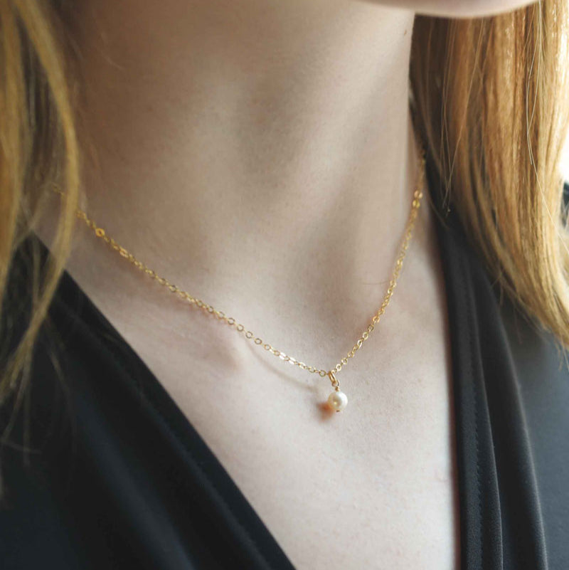 Dainty Pearl Necklace Gold Filled Chain 14k 