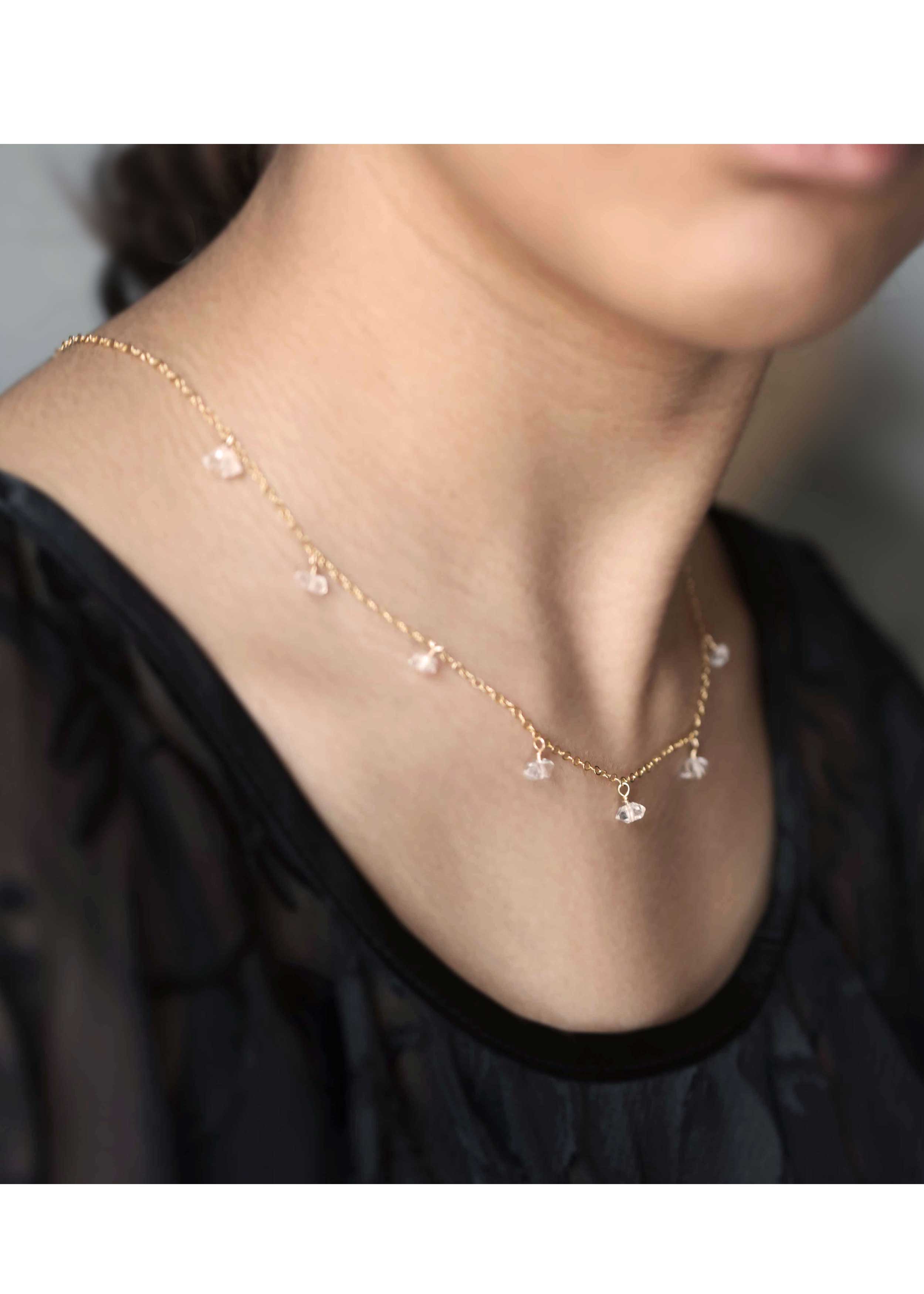 Dew Drop Delicate Gold Necklace Herkimer Diamond Bridal Jewelry