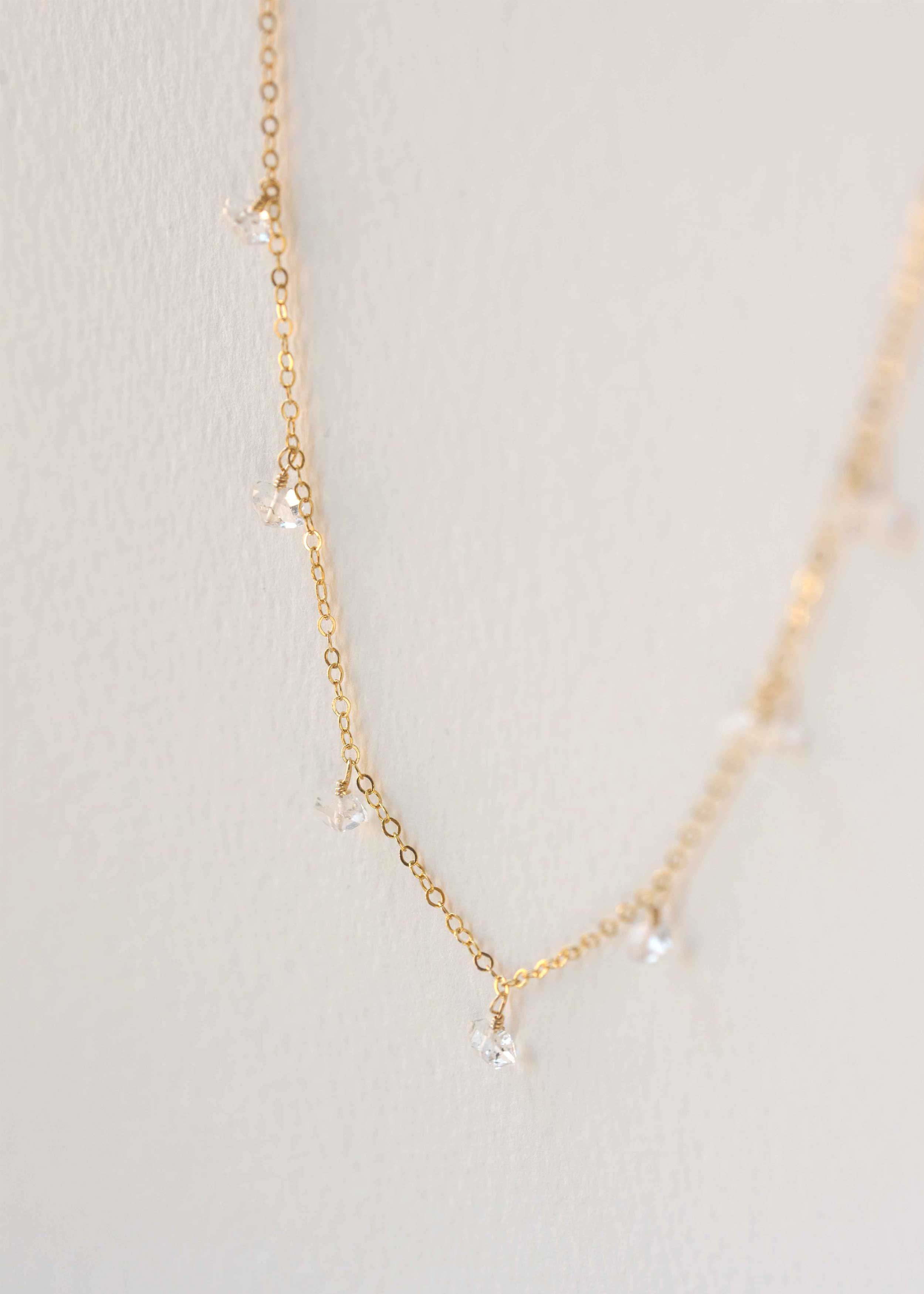 Dew Drop Delicate Gold Necklace Herkimer Diamond Bridal Jewelry