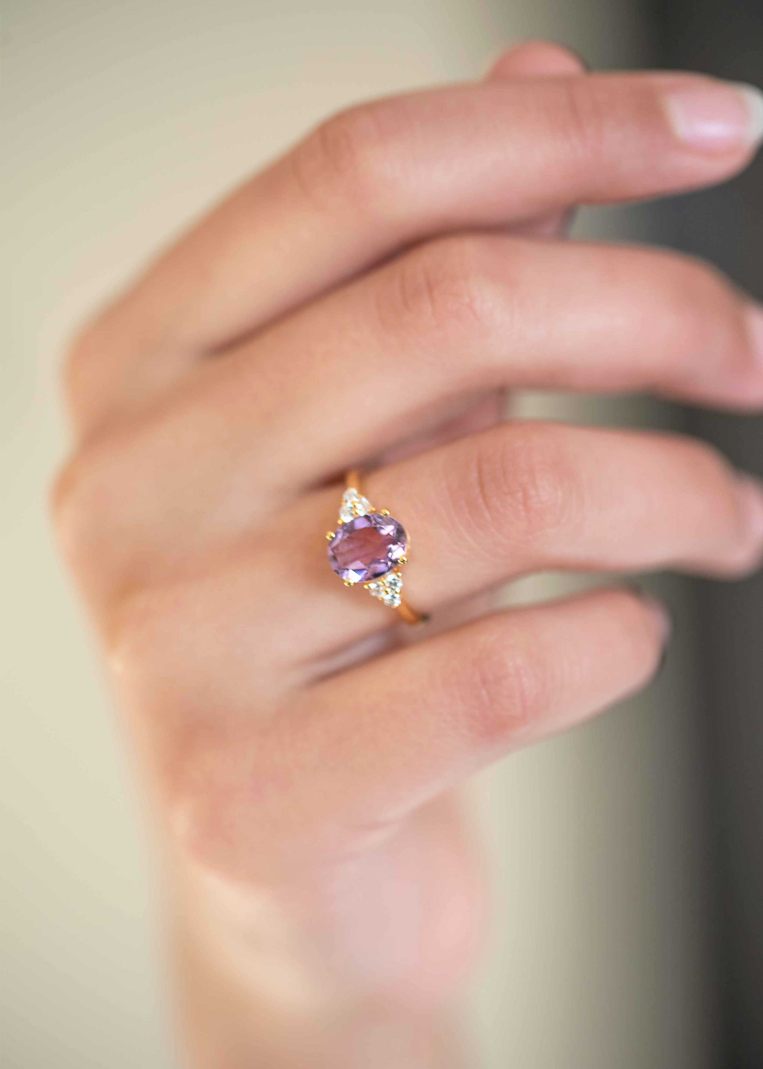 Amethyst ring February Birthstone Natural Genuine Gemstone Engagement Rings for Women