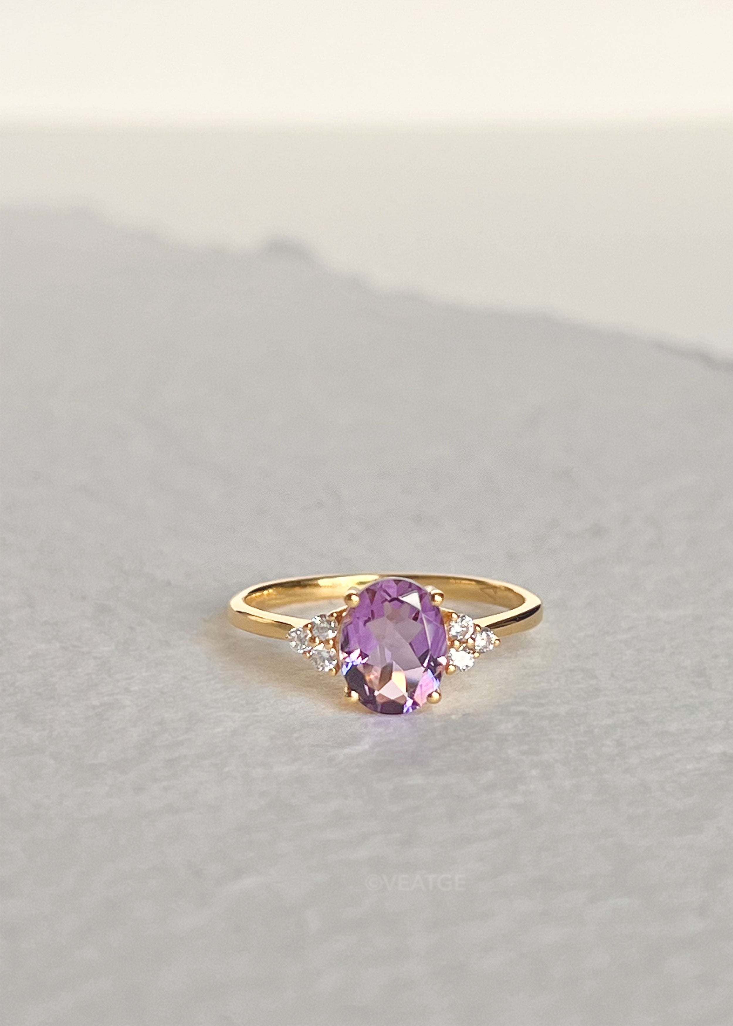 gold Amethyst ring February Birthstone Natural Genuine Gemstone Engagement Rings for Women
