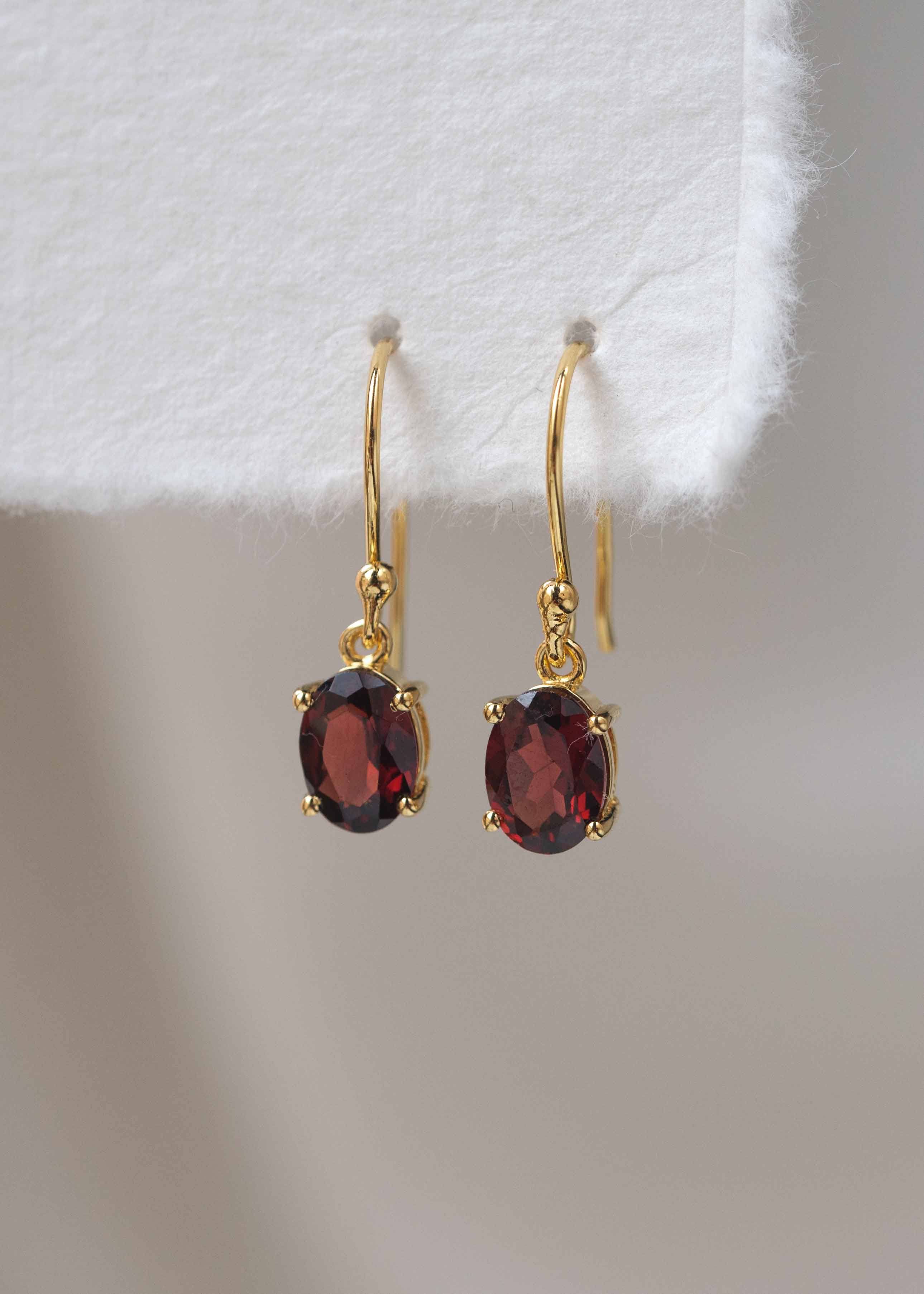 Garnet Gold Dangle Drop Earrings January Birthstone Gifts for Women Girls her girlfriend mom best friend