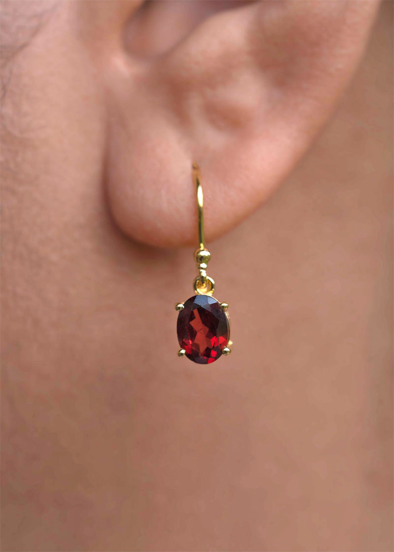 Garnet Oval Gold Earrings Red Garnet Oval Earrings Classic - Etsy India