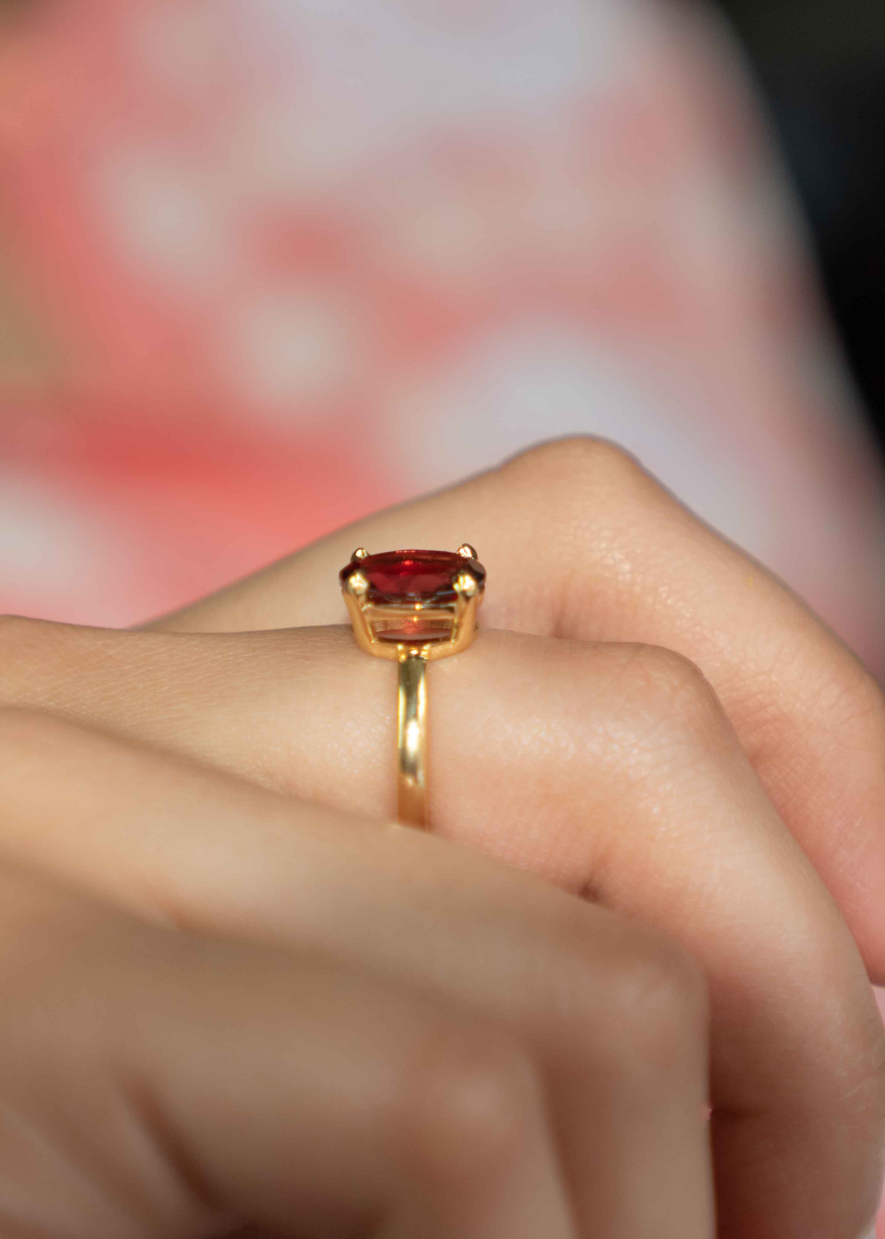 Genuine Red Garnet Natural Gemstone Gold Plated Vermeil high quality January birthstone ring gifts for women