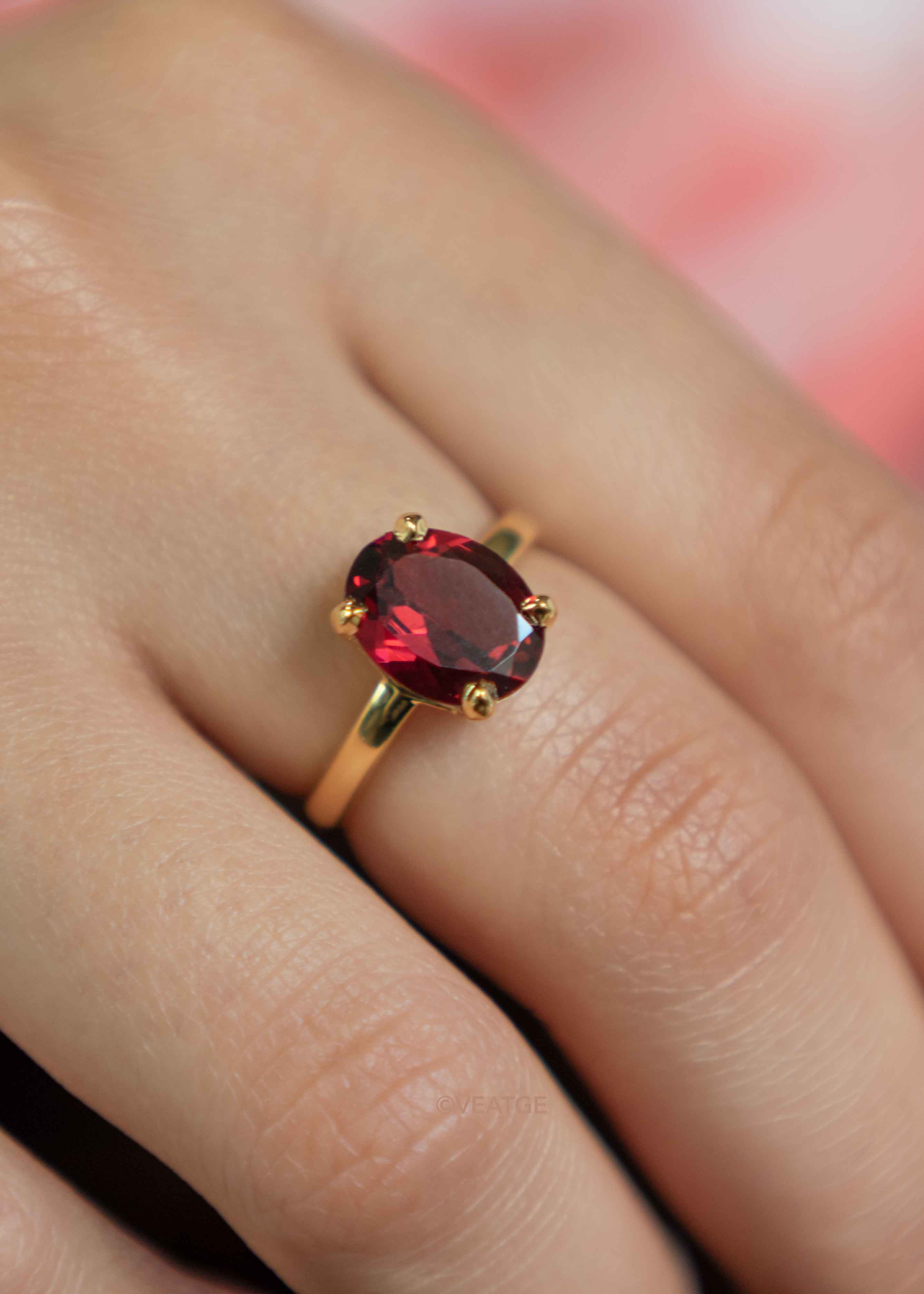 Genuine Red Garnet Natural Gemstone Gold Plated Vermeil high quality January birthstone ring gifts for women