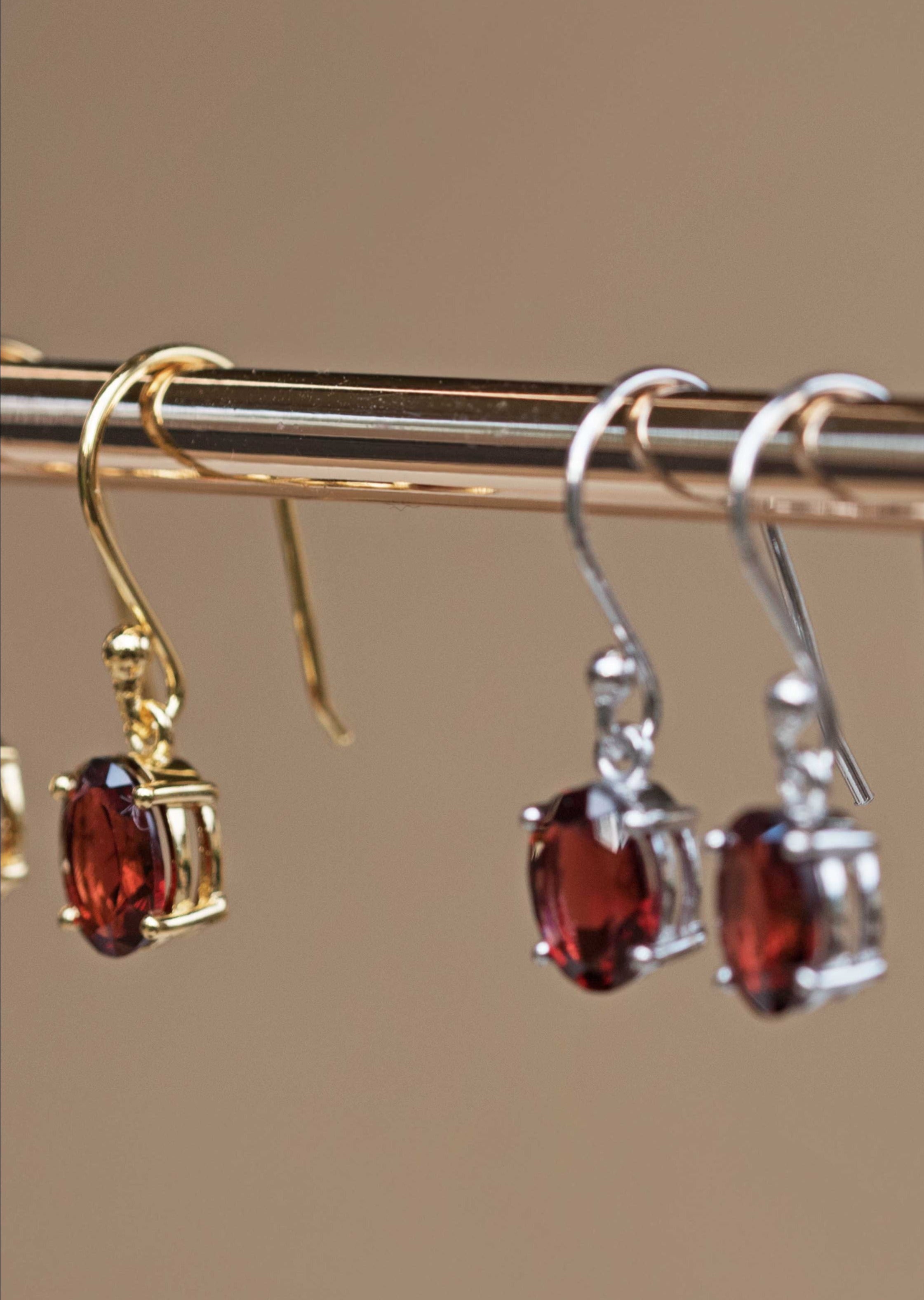 Garnet Gold Dangle Drop Earrings January Birthstone Gifts for Women Girls her girlfriend mom best friend