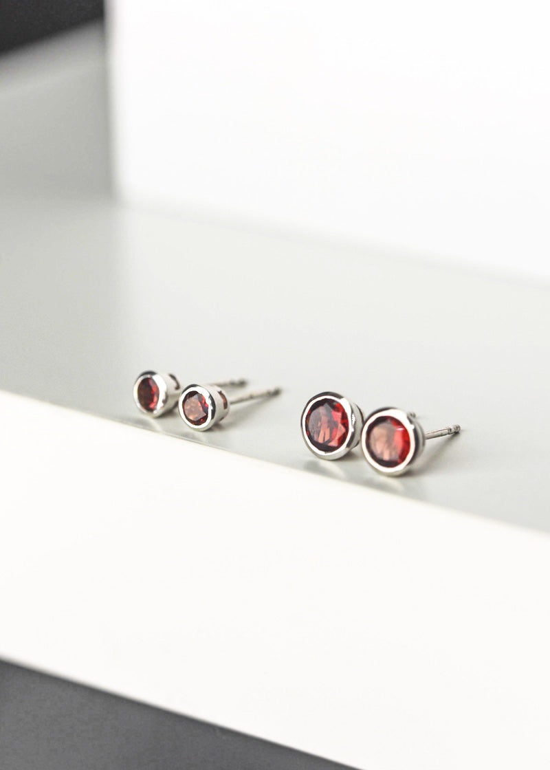 Garnet Silver Studs Earrings Cartilage