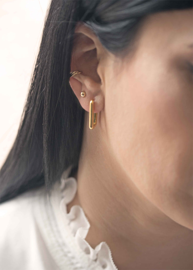 Rectangle Hoops Earrings Thick Bold Minimalist Geometric  Huggies Gold Plated