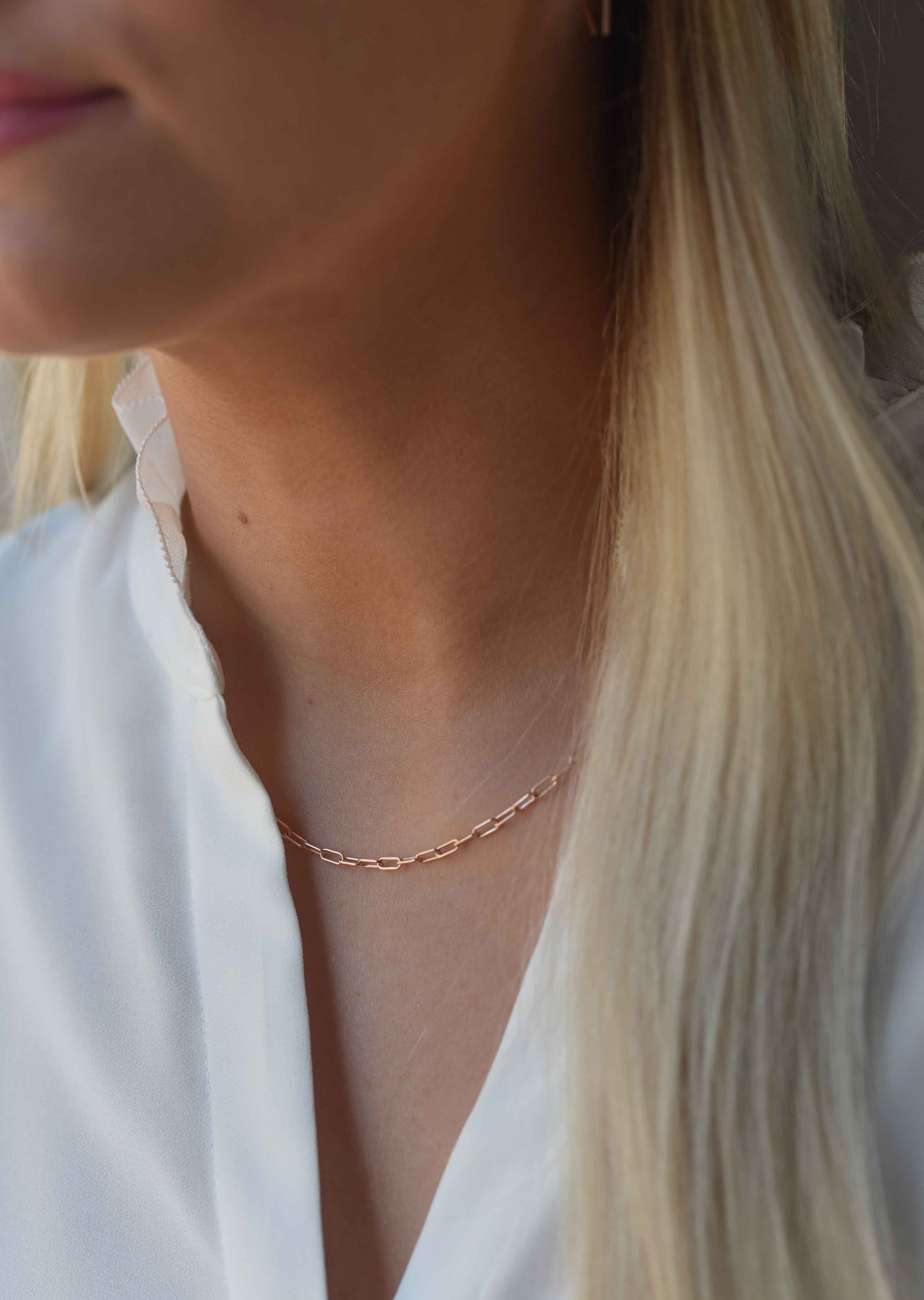 Rose gold rectangle link chain paperclip chain chunky chain necklace