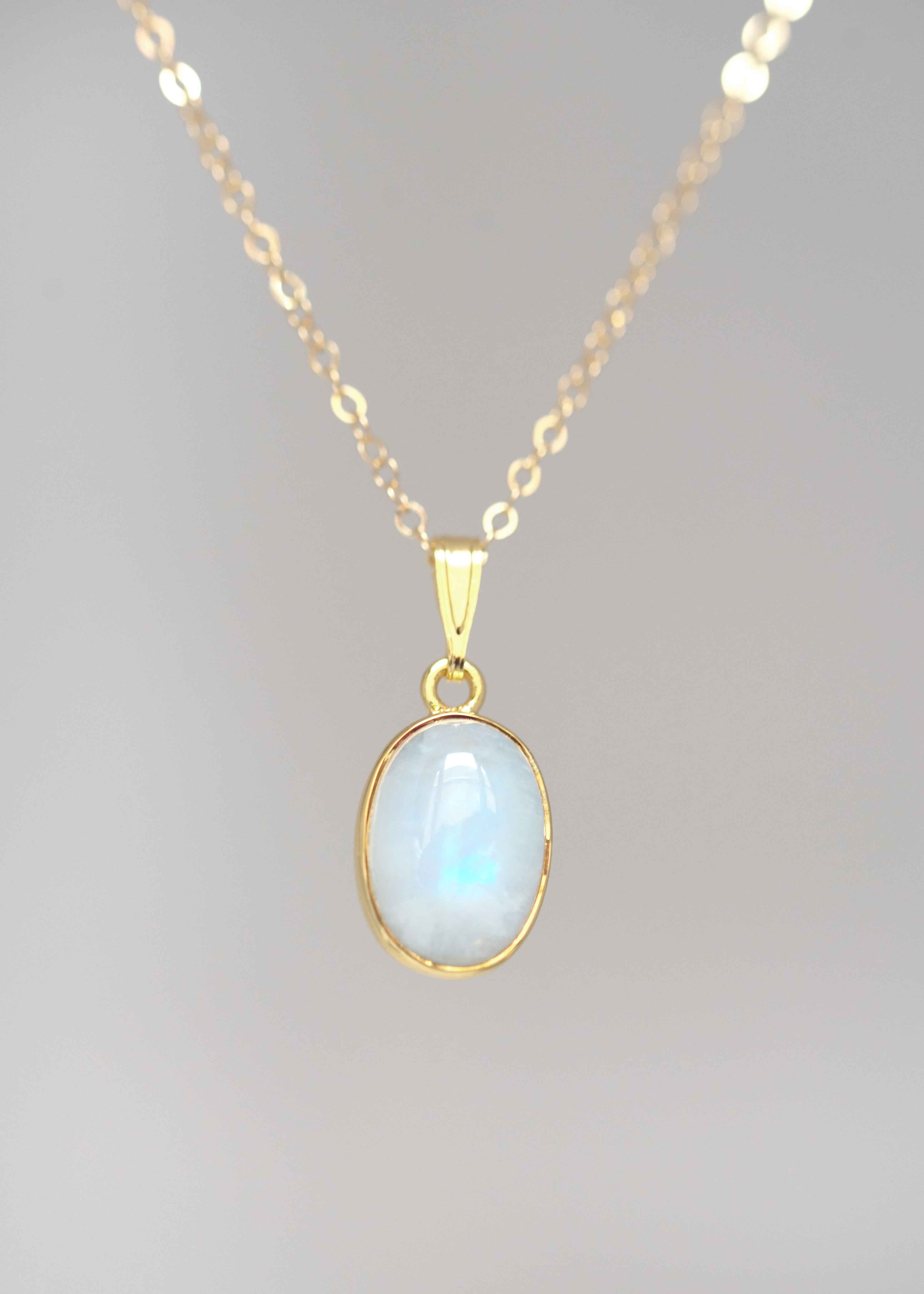 gold moonstone necklace large gemstone june birthstone birthday gift rainbow moonstone