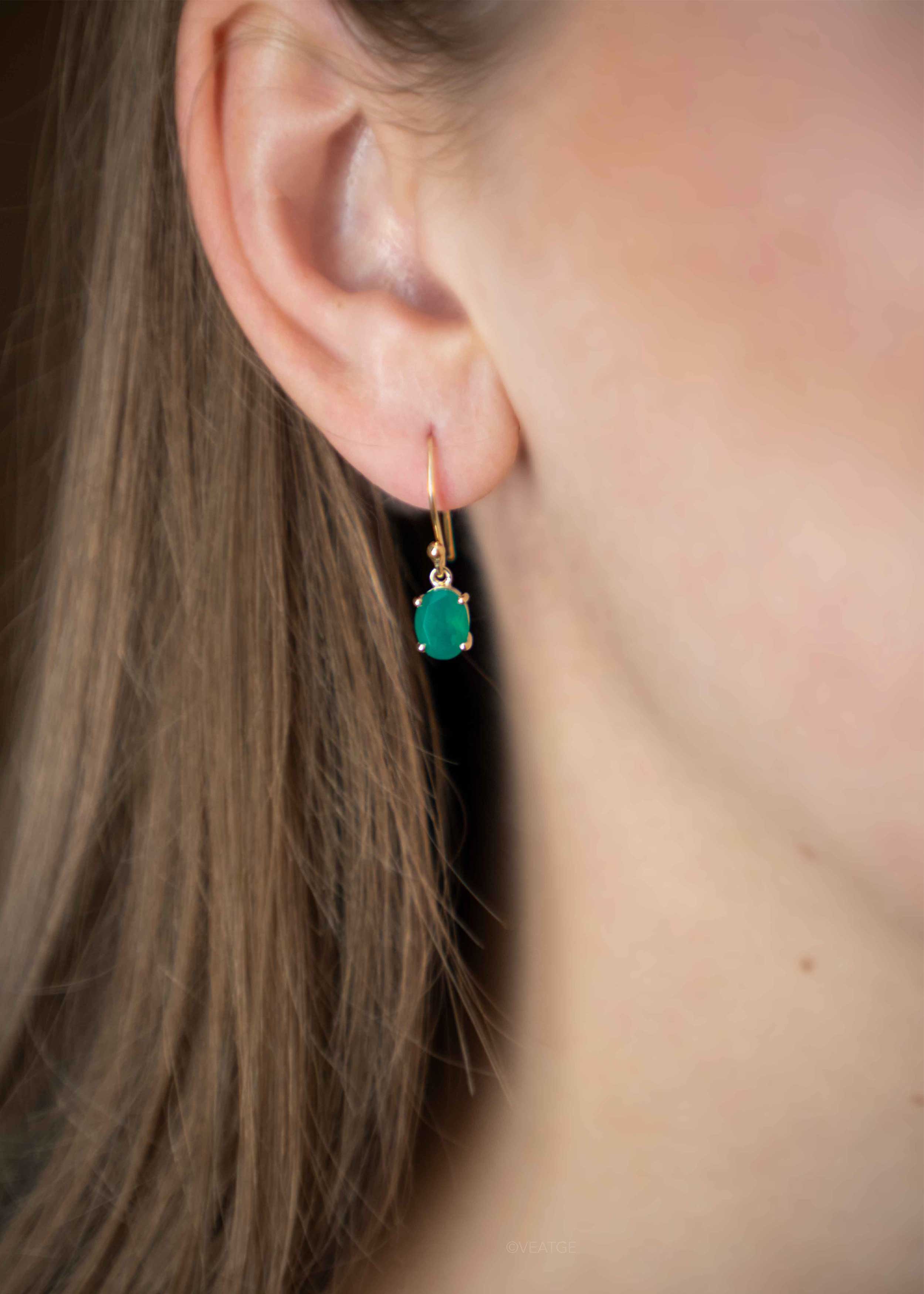 Green Onyx Dangle Drop Gold Earrings gifts for women girls