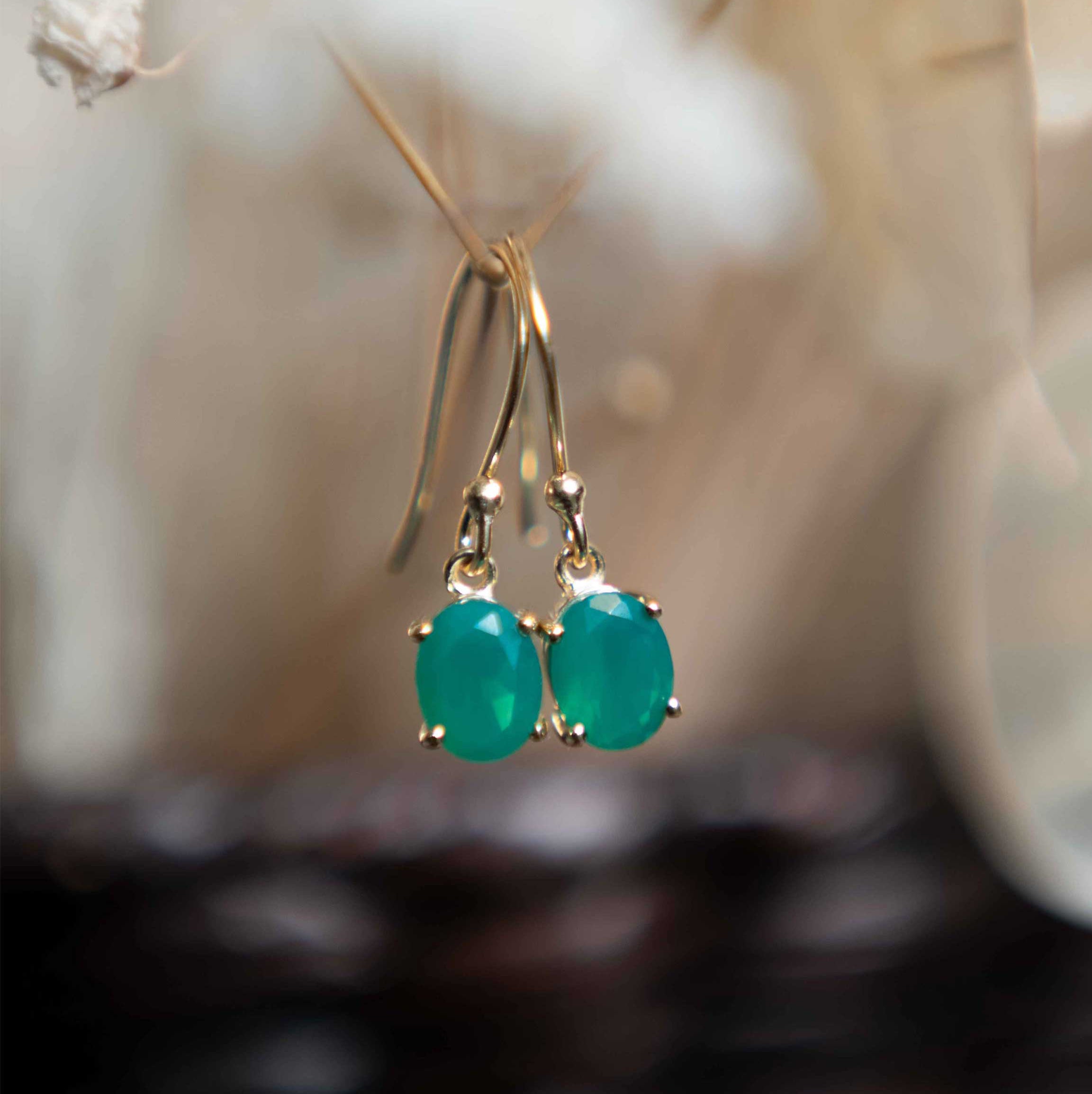 Green Onyx Dangle Drop Gold Earrings gifts for women girls