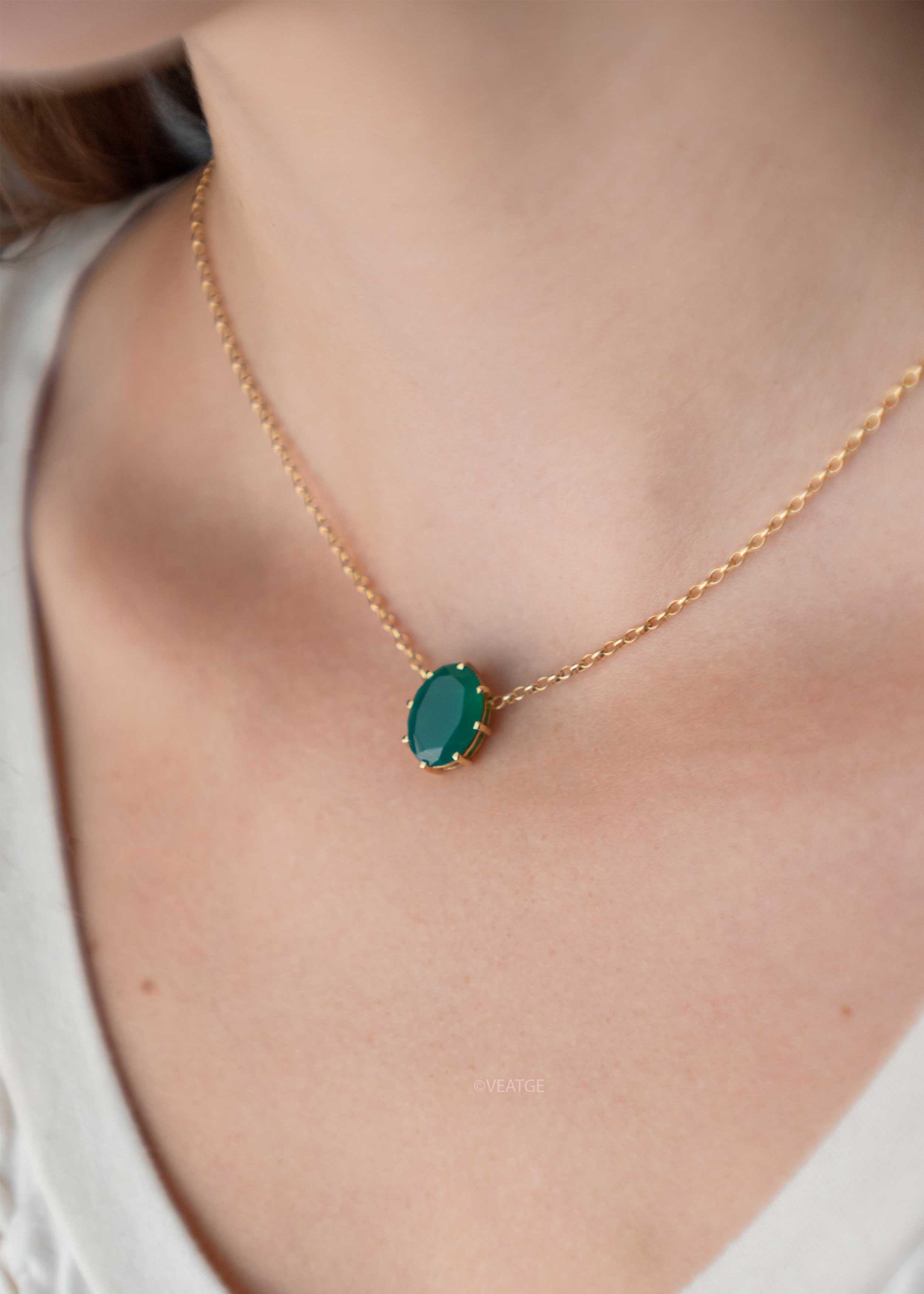 Green Onyx Gold Necklace Choker Emerald Gift for Women Girls