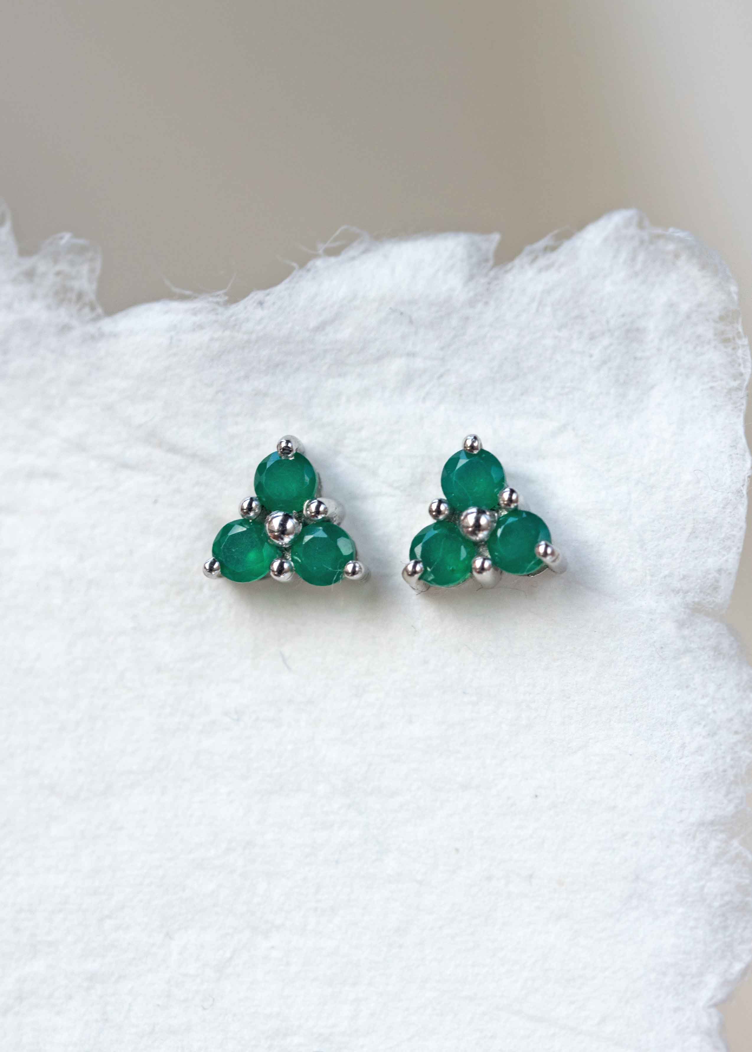 green onyx earrings silver genuine gemstone emerald color birthstone studs