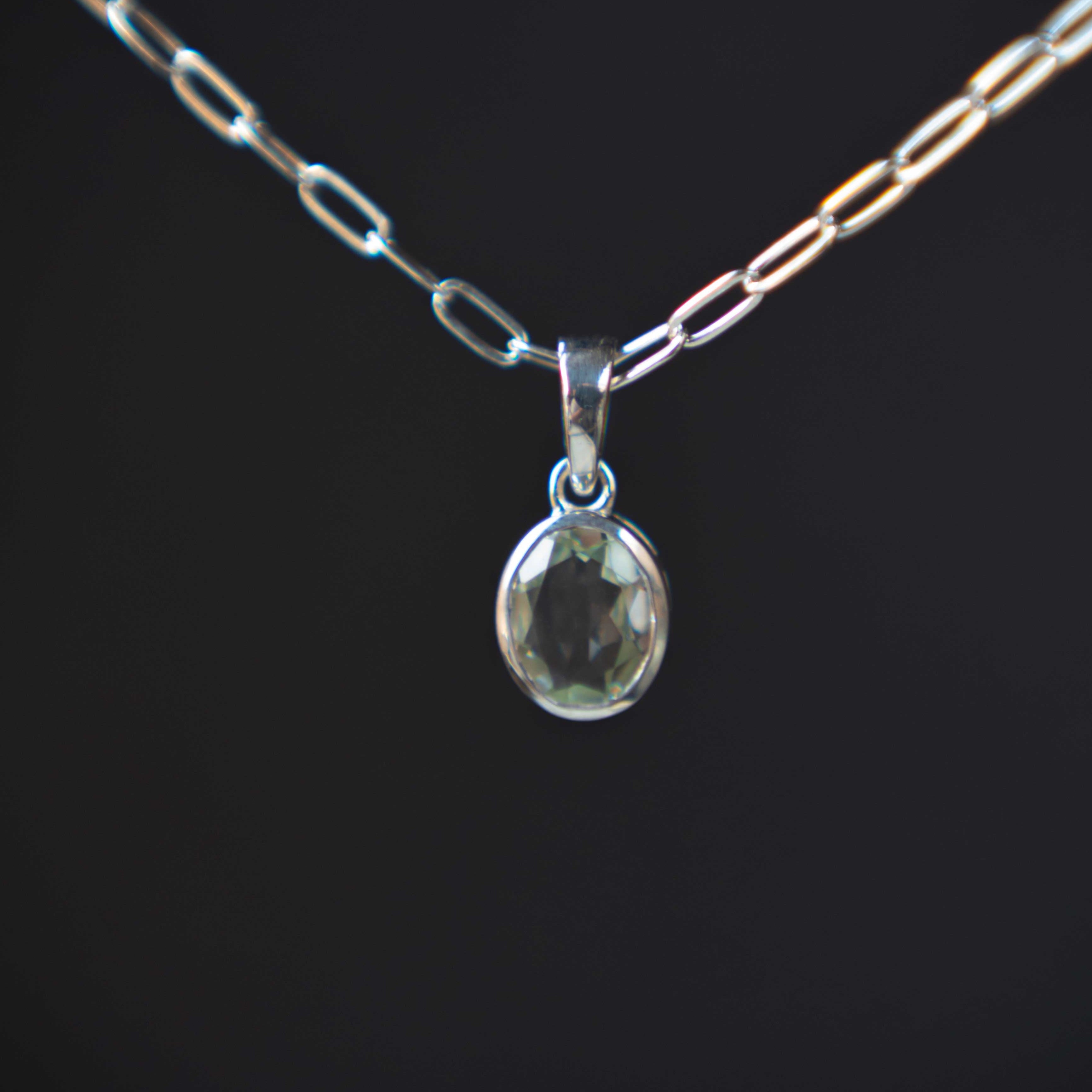 Green Amethyst Sterling Silver Necklace February Birthstone Gemstone Gifts for Girls Women Anniversary birthday