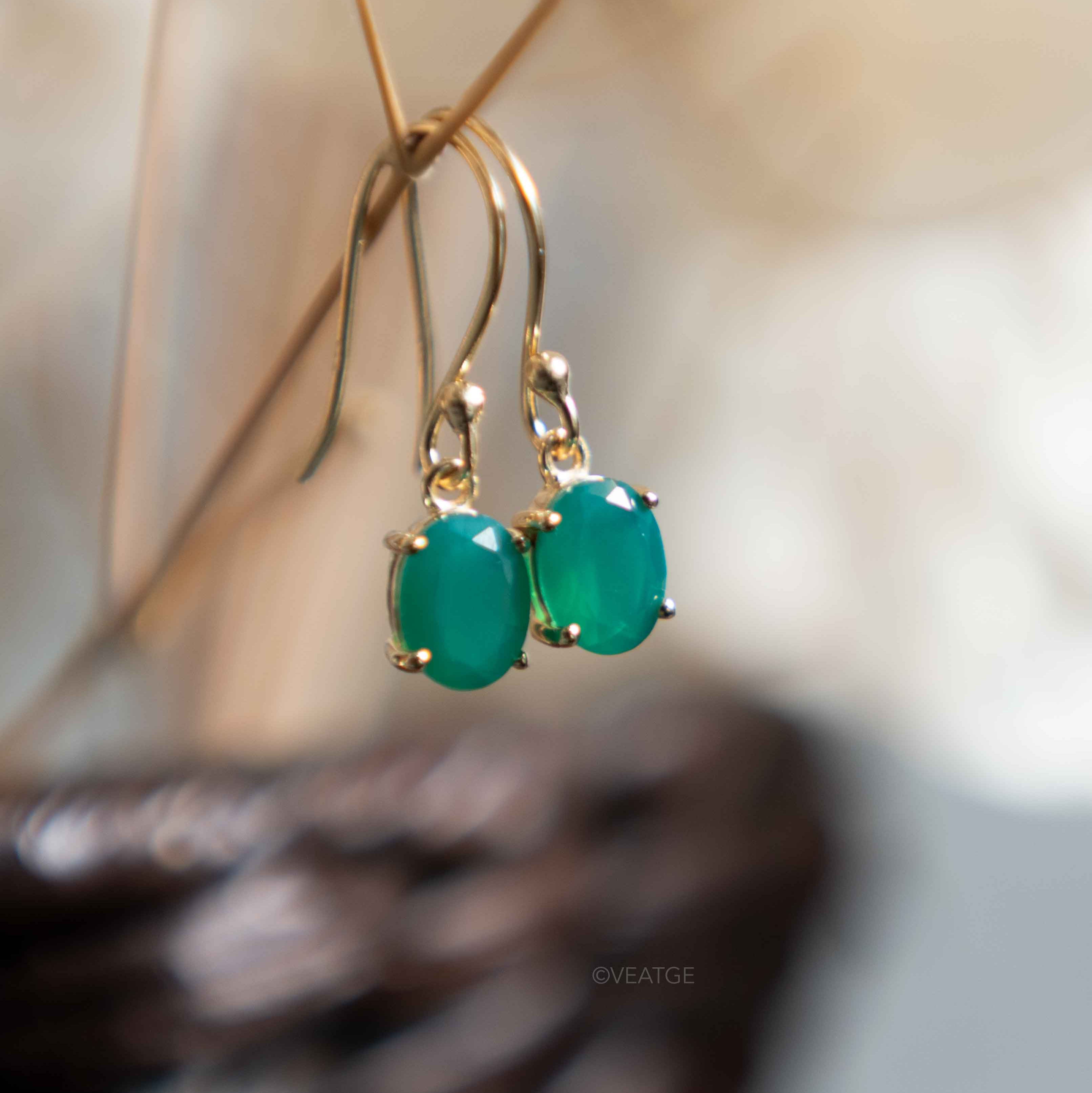 Green Onyx Dangle Drop Gold Earrings gifts for women girls