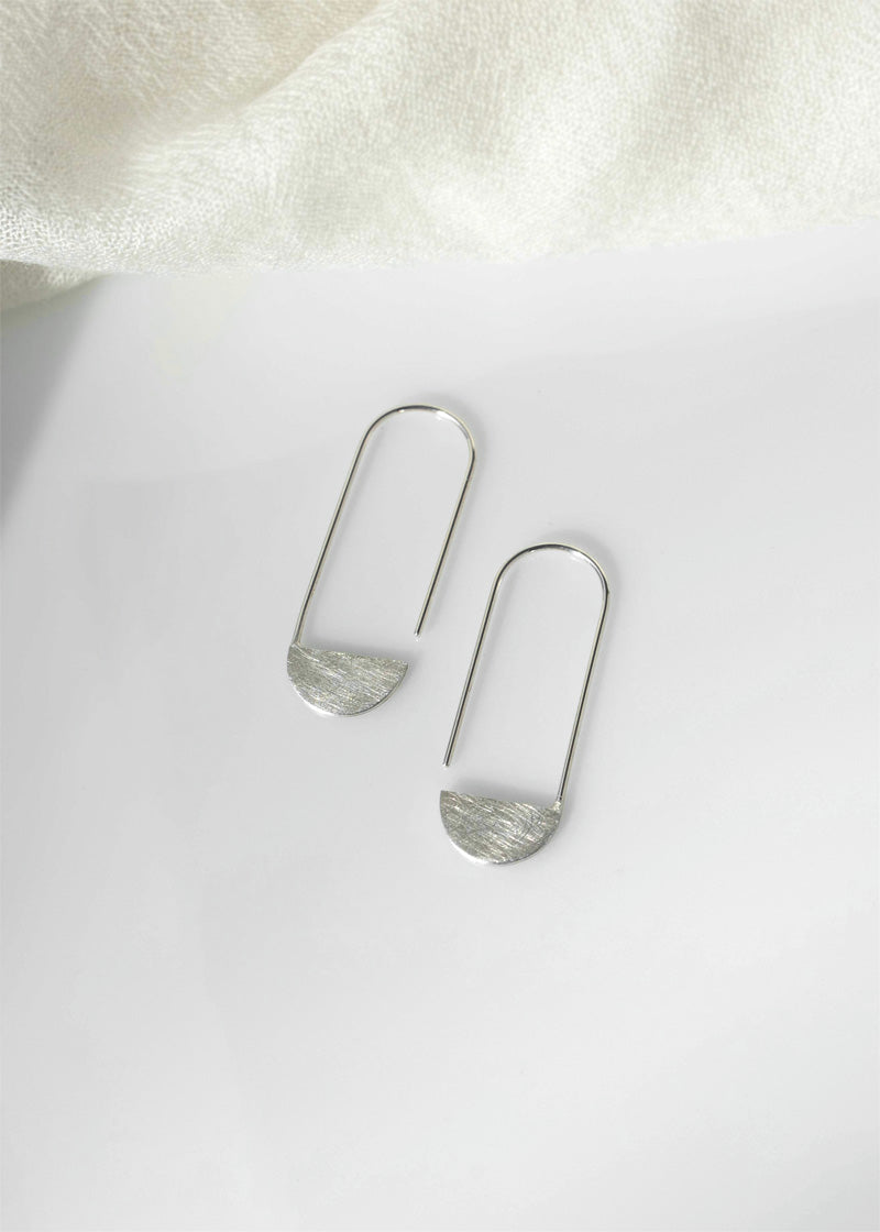 Half Circle Earrings Sterling Silver Half Round Crescent Semi Circle Hoops