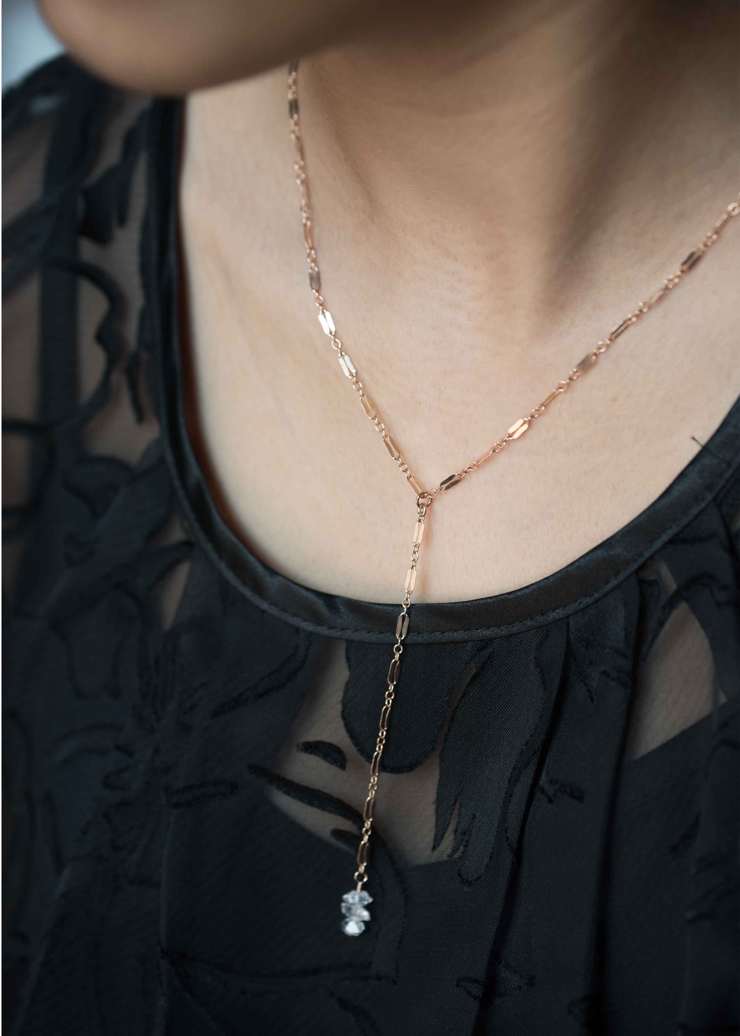 Herkimer Rose Gold Lace Lariat Necklace Bridal