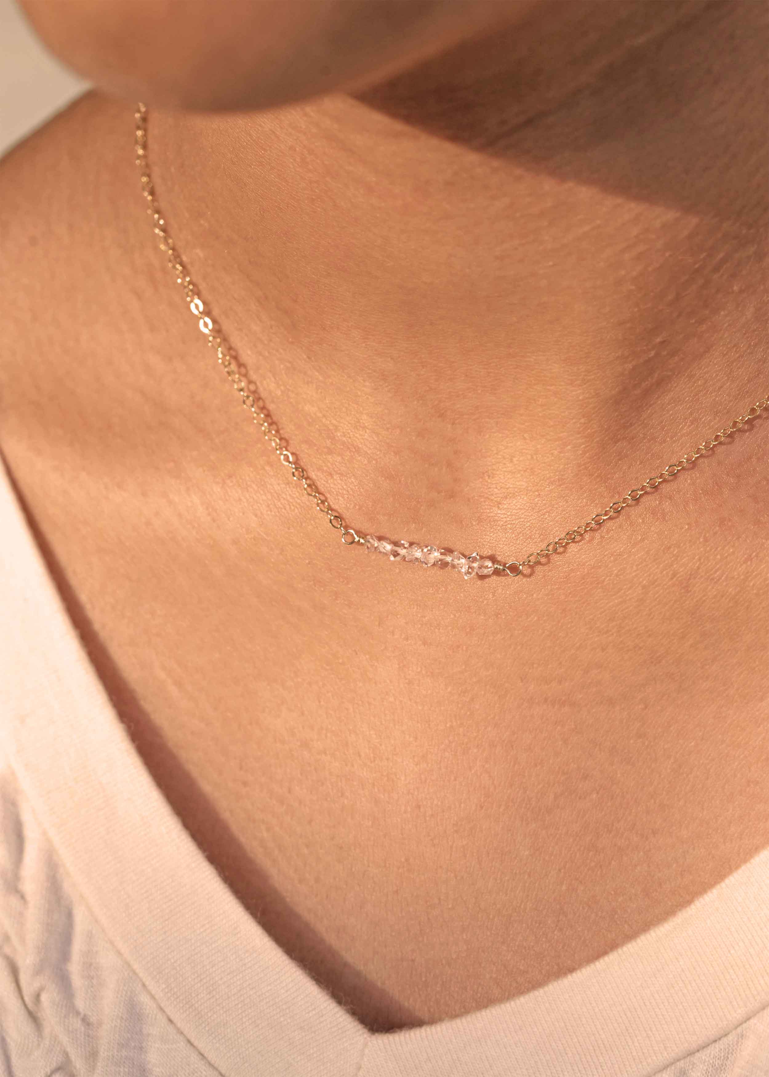 Herkimer Diamond Sparkle Bar Necklace, Bridal Wedding Necklace Choker