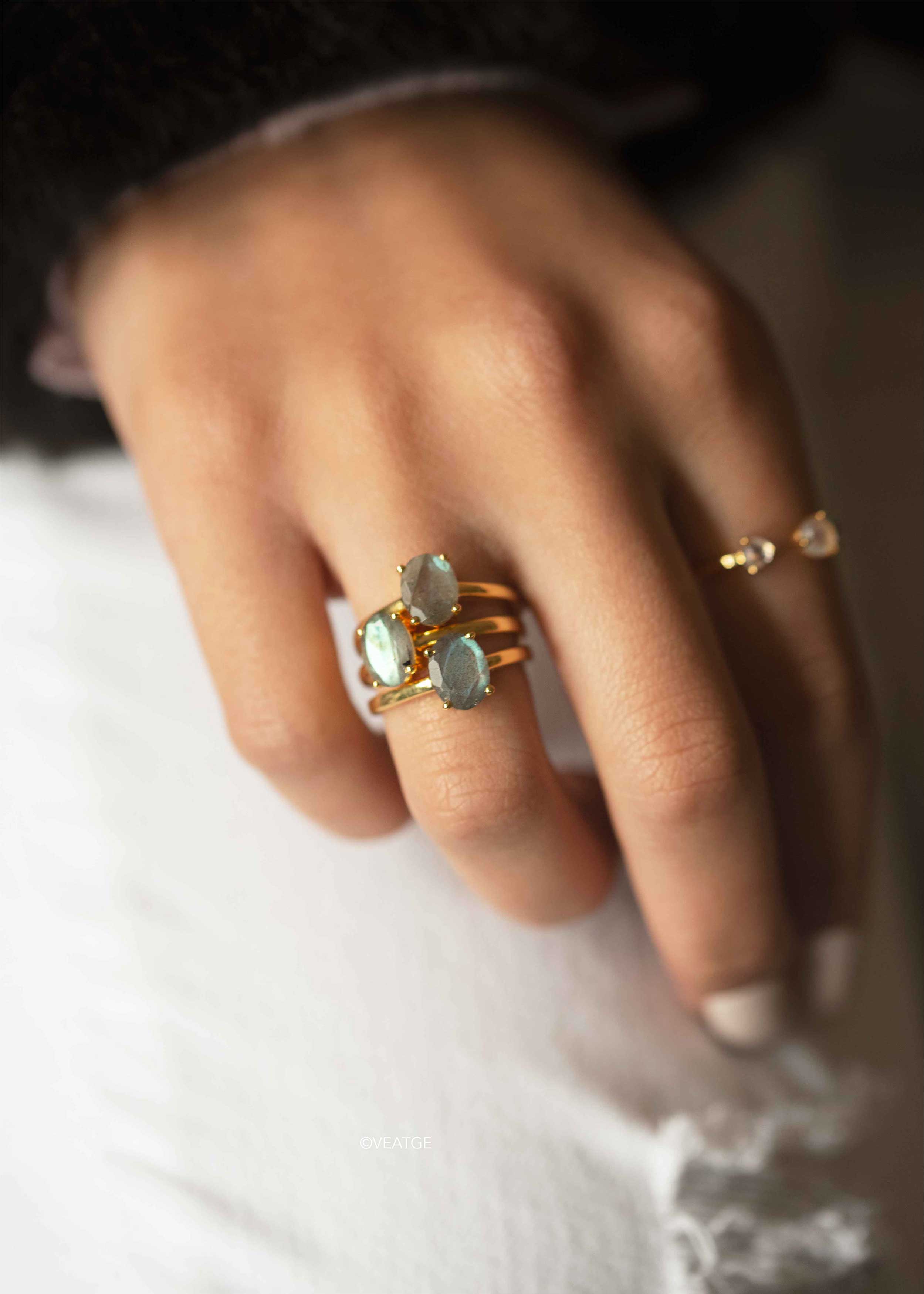 Labradorite Natural Genuine Gemstone Ring Gold Vermeil Gifts for women girls