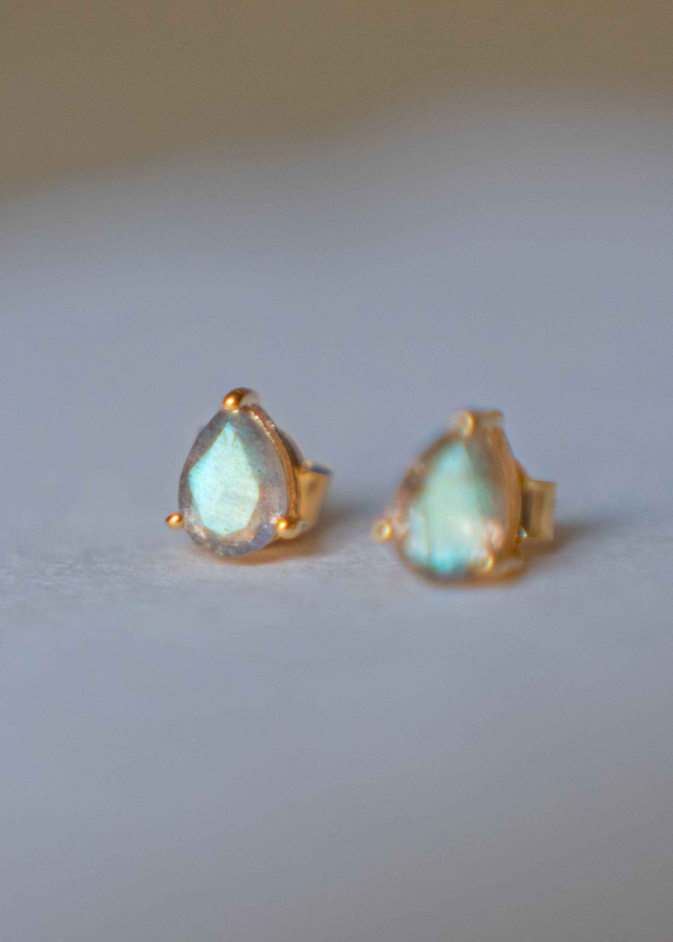 Labradorite Pear Stud Earrings Teardrop Gifts for Mom Girlfriend best friend 