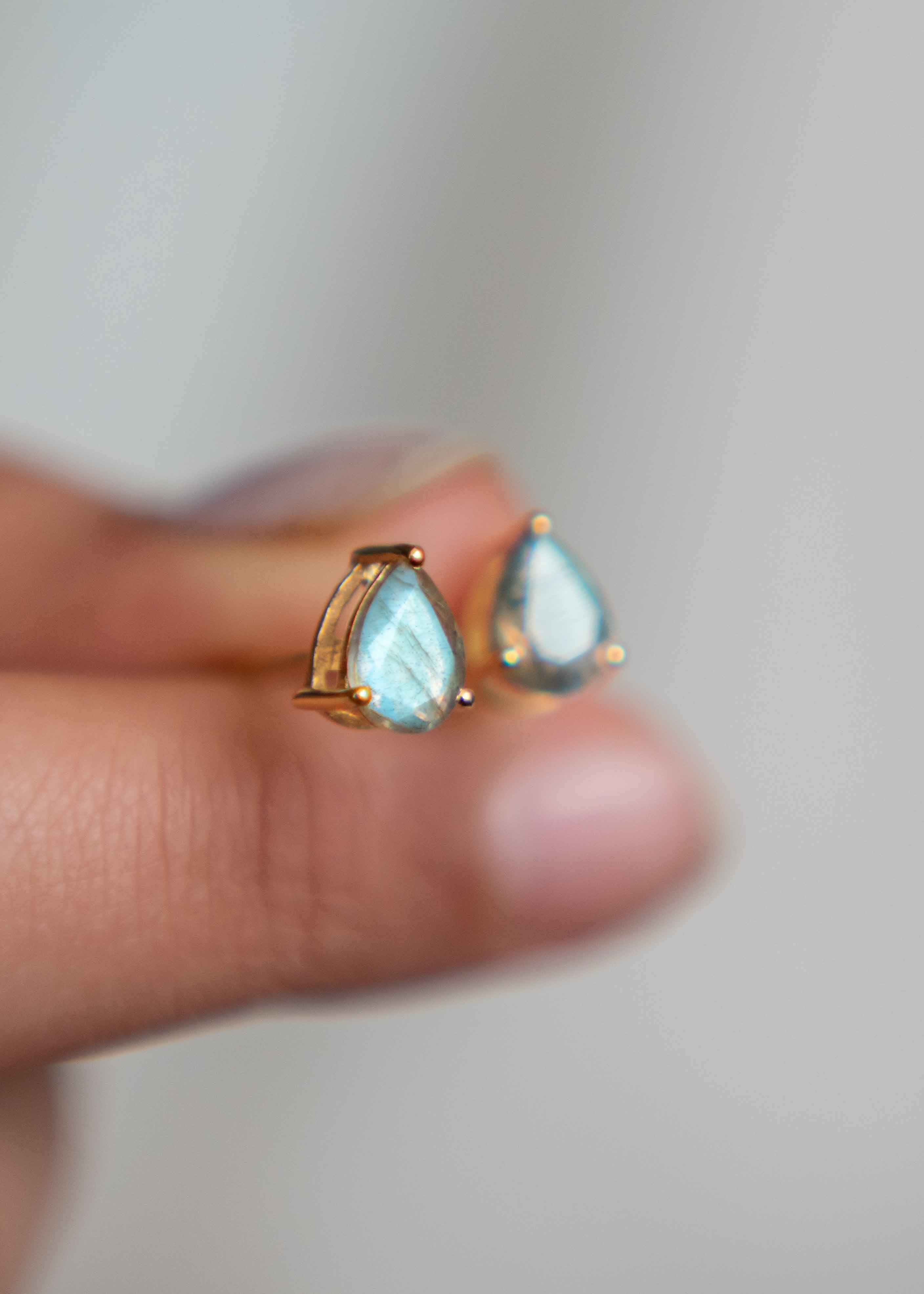 Labradorite Pear Stud Earrings Teardrop Gifts for Mom Girlfriend best friend 