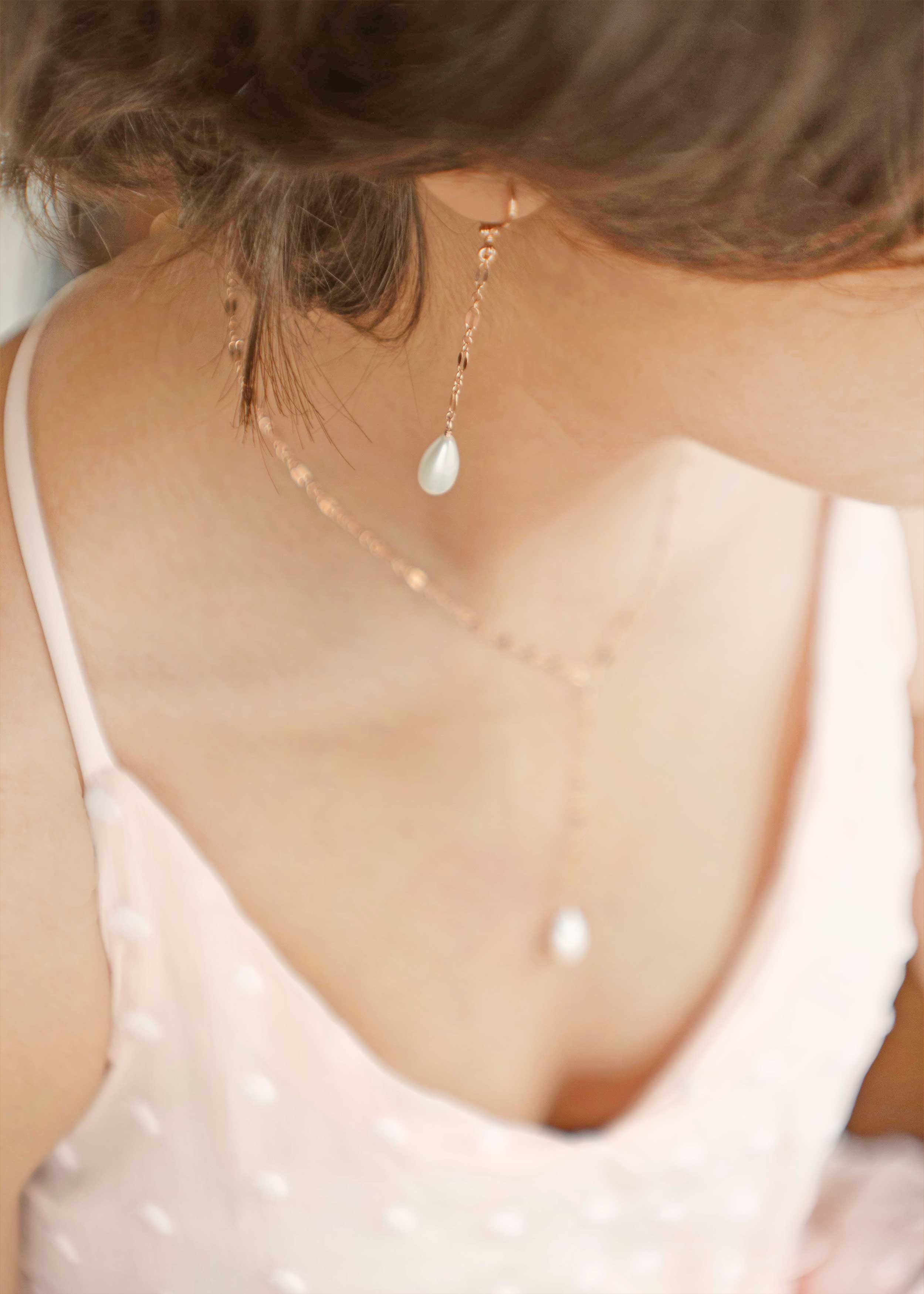Rose Gold Lariat Necklace Delicate Minimal Bridal Y necklace