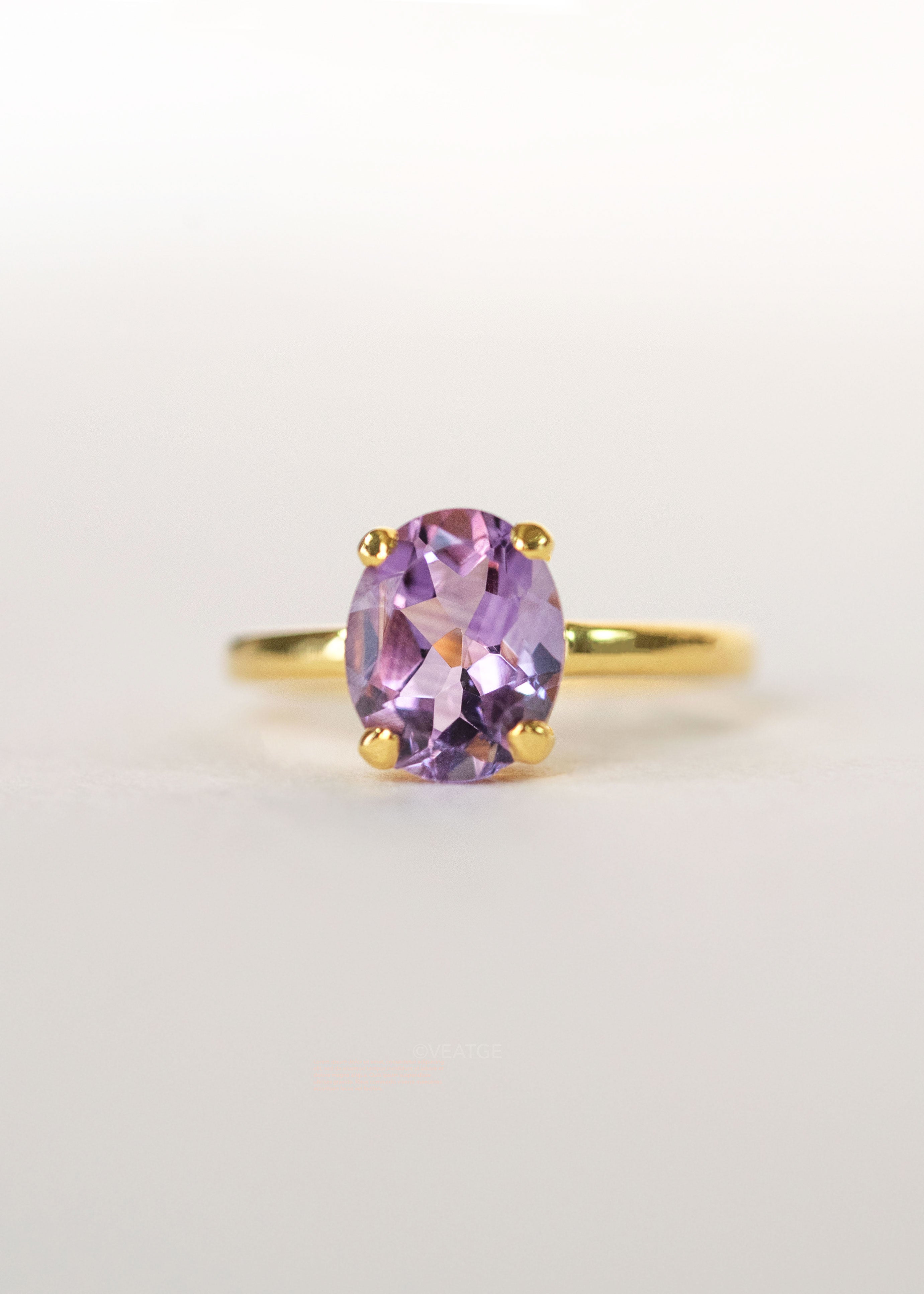 Large Amethyst Sterling Silver Gold Vermeil Ring, February Birthstone Gifts for Her