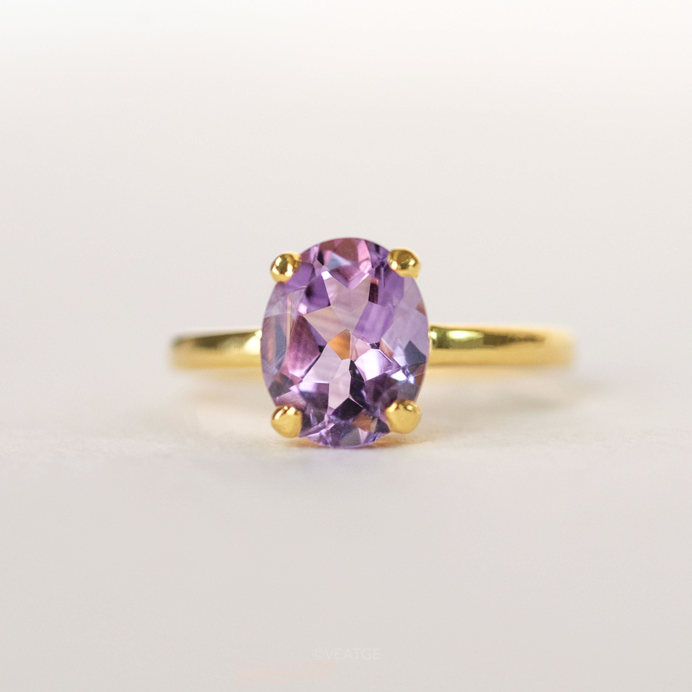 Large Amethyst Sterling Silver Gold Vermeil Ring, February Birthstone Gifts for Her