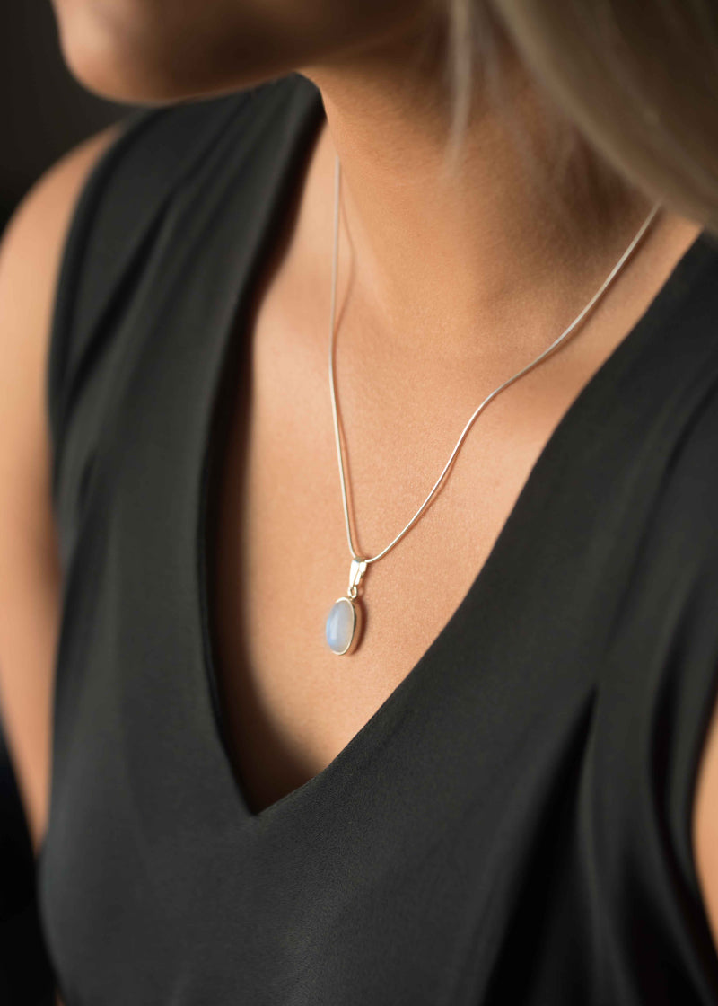 Large Moonstone Necklace in Sterling Silver