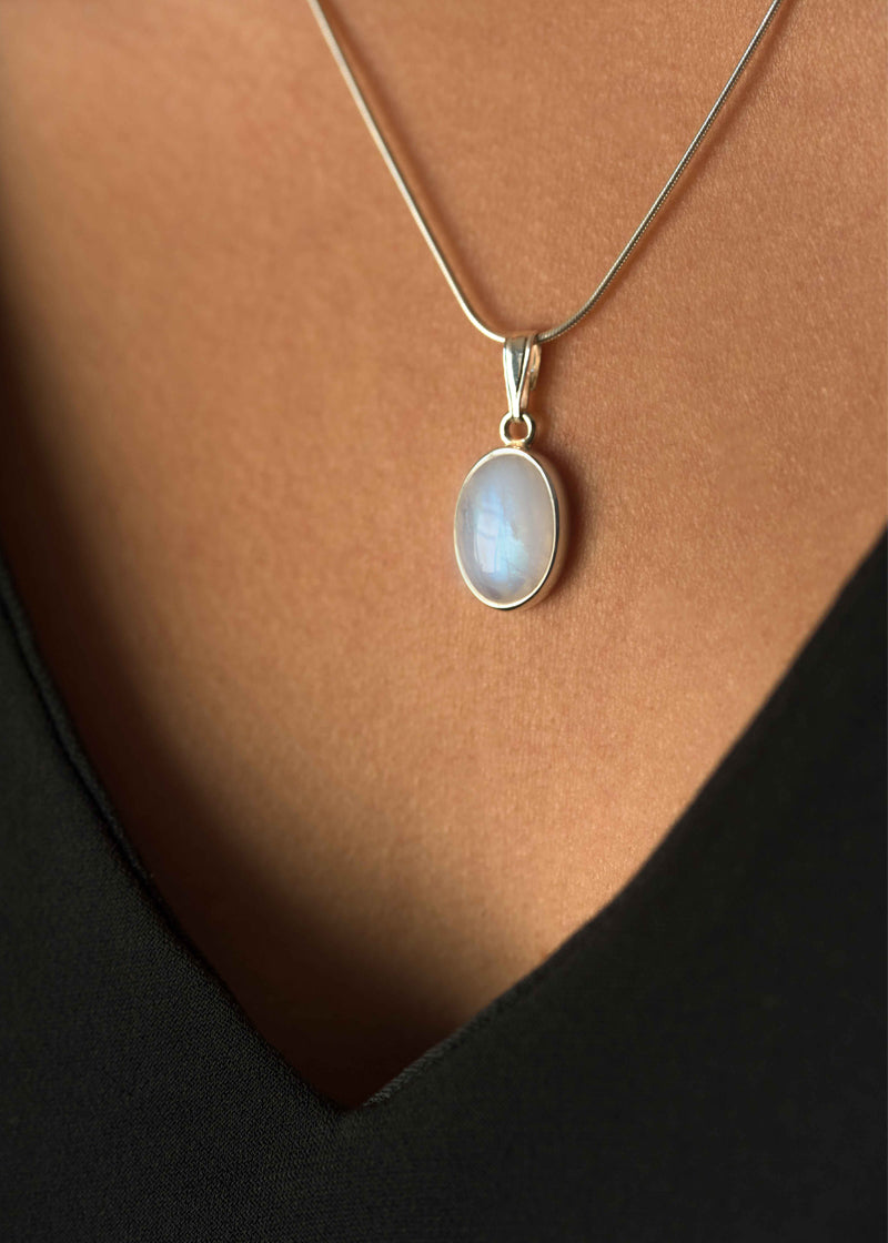 Large Moonstone Necklace in Sterling Silver