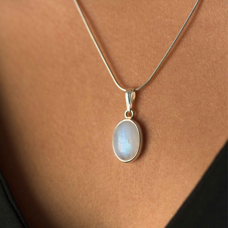 Large Moonstone Necklace in Sterling Silver