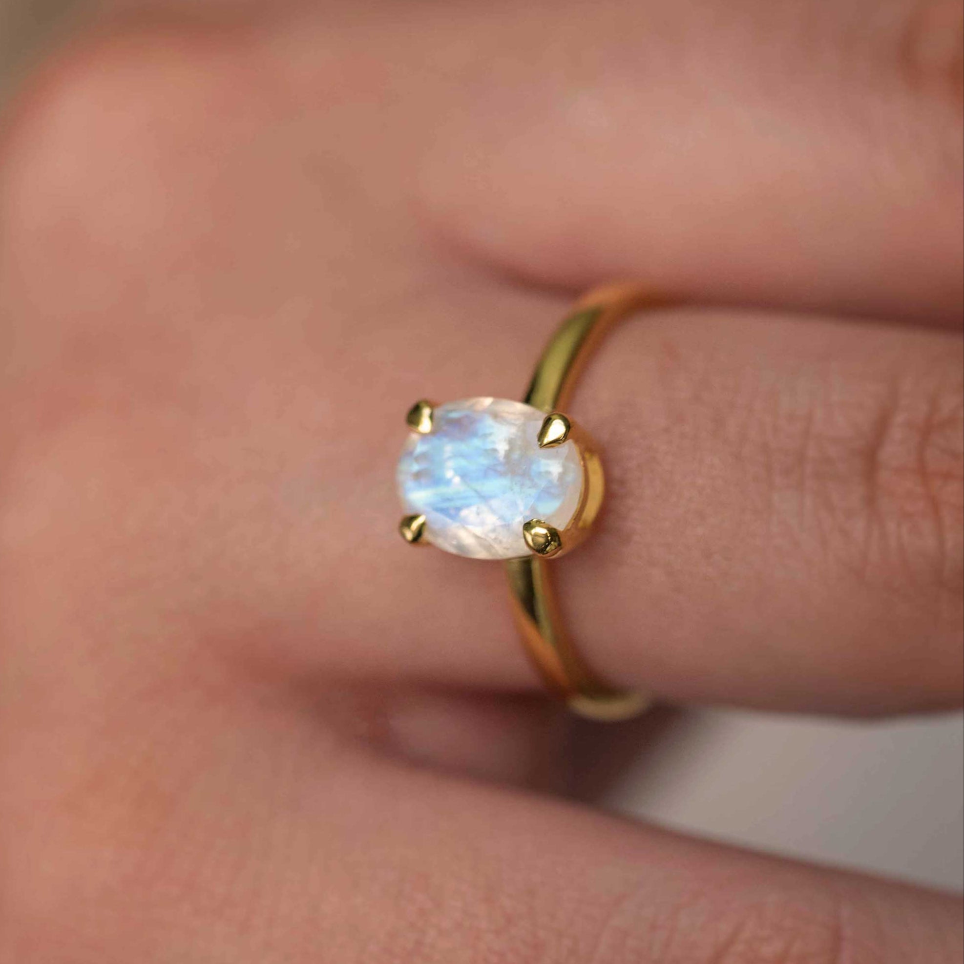 Large Moonstone Ring gold Oval Natural Gemstone Engagement Ring for Women