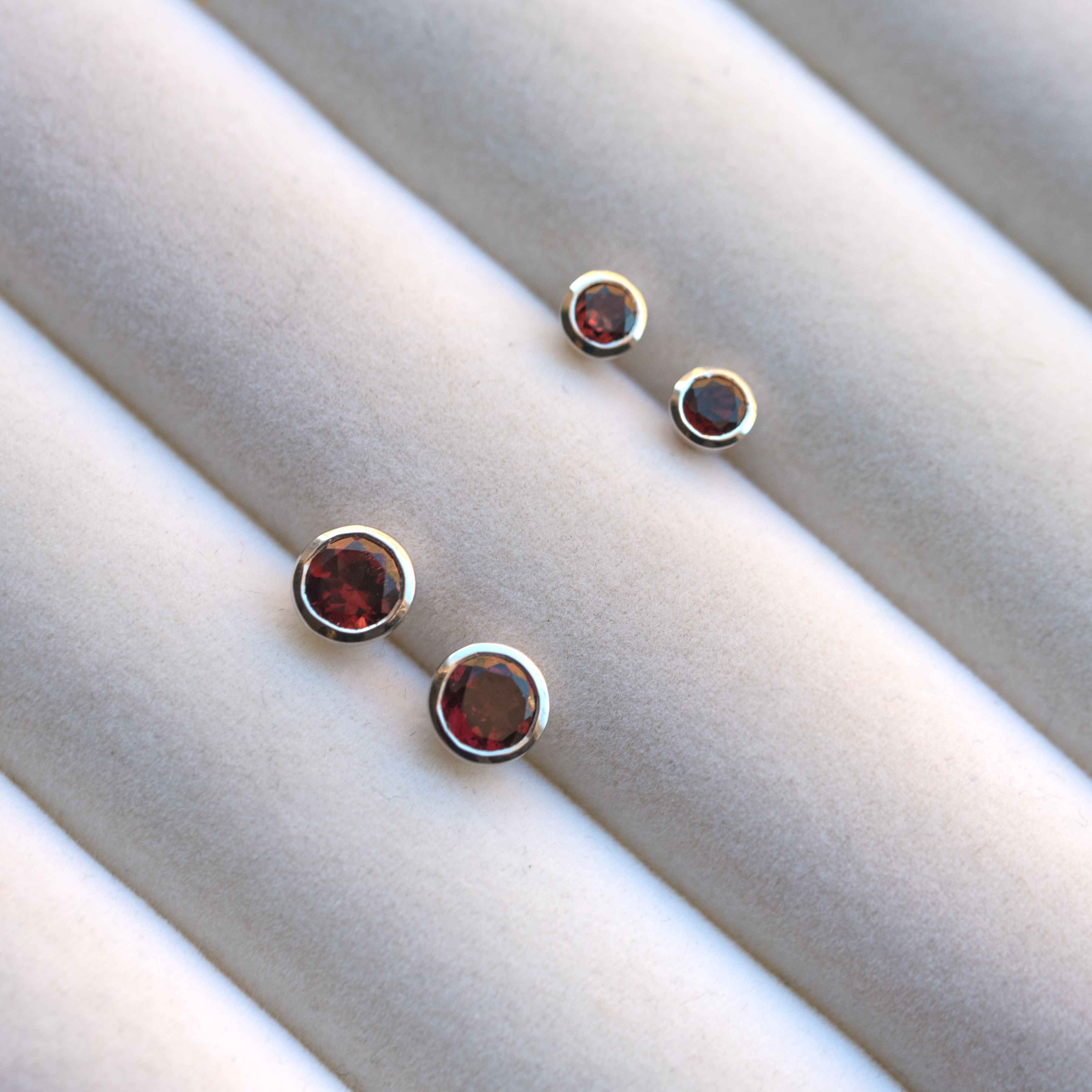 Garnet Silver Studs Earrings Cartiliage