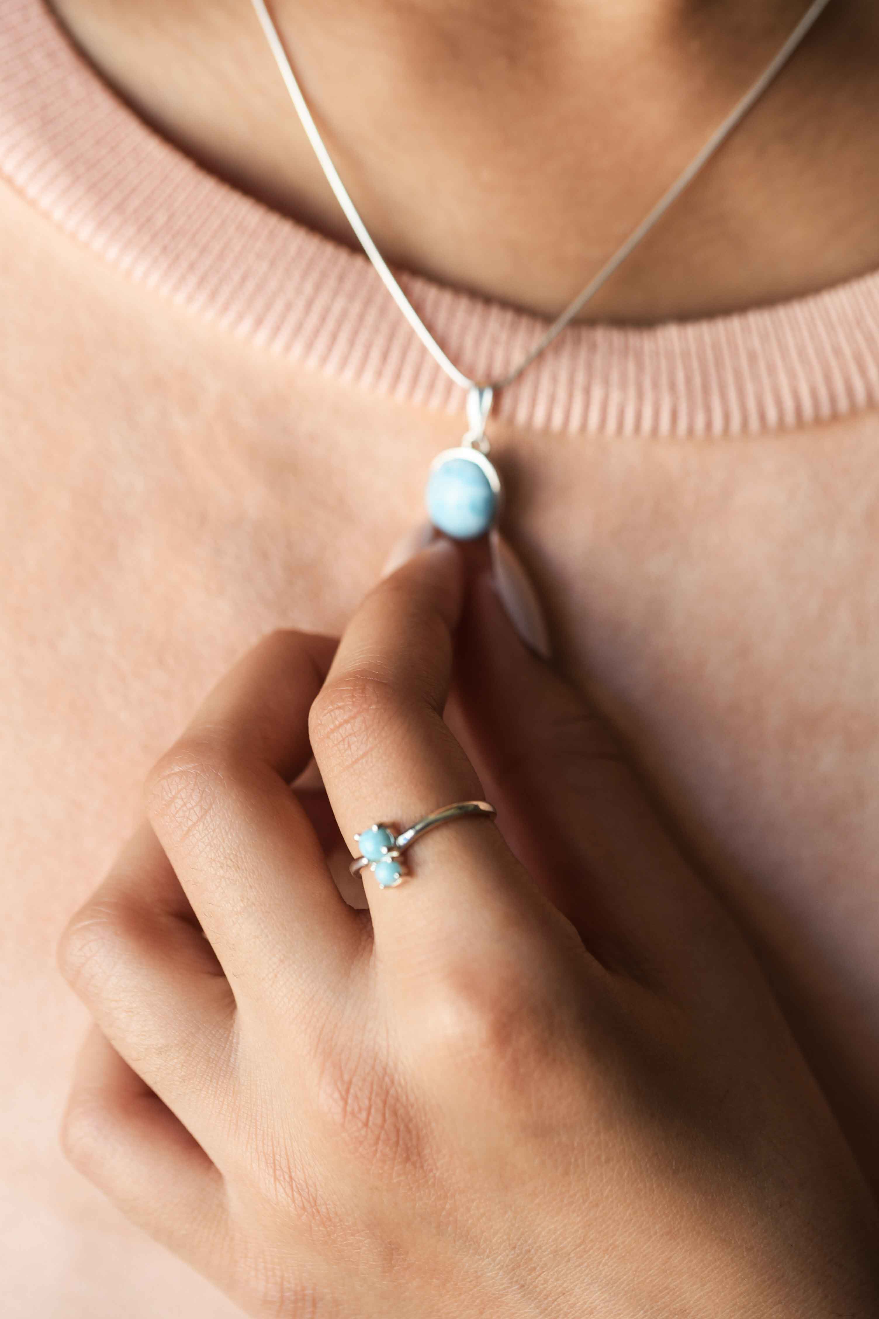 genuine larimar ring, gemstone ring, blue stone ring