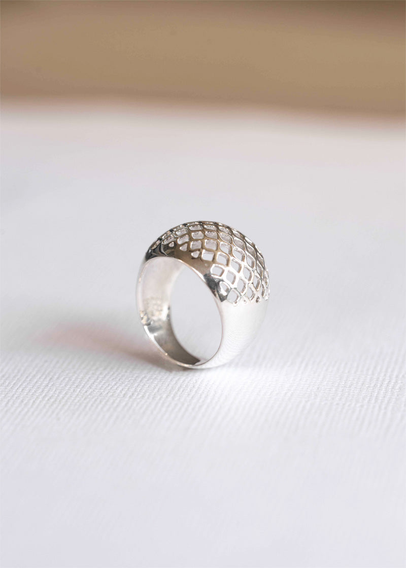 Lattice Dome Ring in 925 Sterling Silver, Modern Geometric Statement Unique Ring 