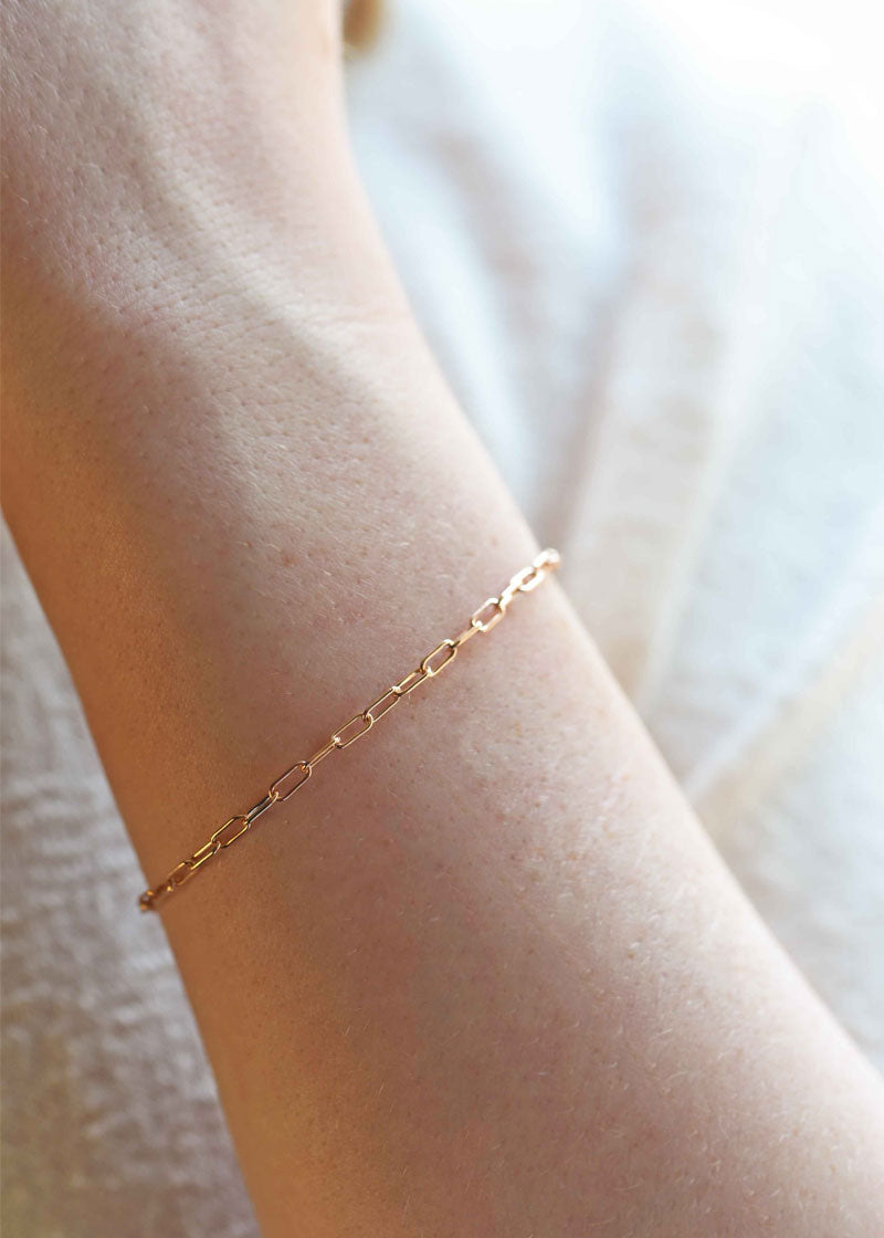 minimal link chain bracelet rose gold paperclip dainty delicate stacking layering